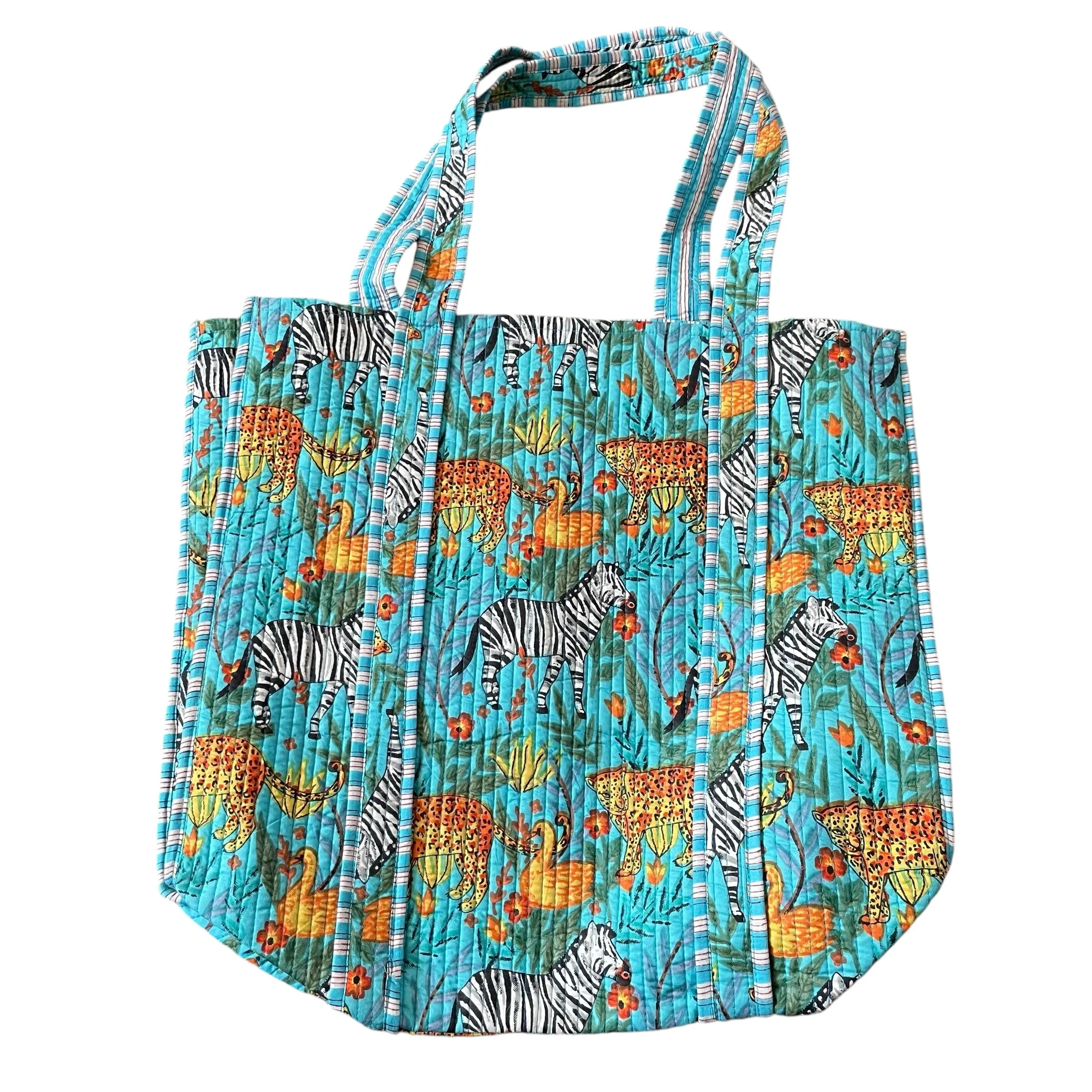 Reversible Large Tote  - Aqua Jungle