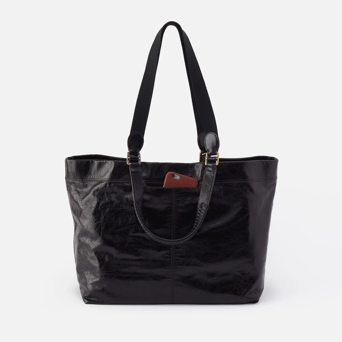 Romy Max Tote In Polished Leather - Black