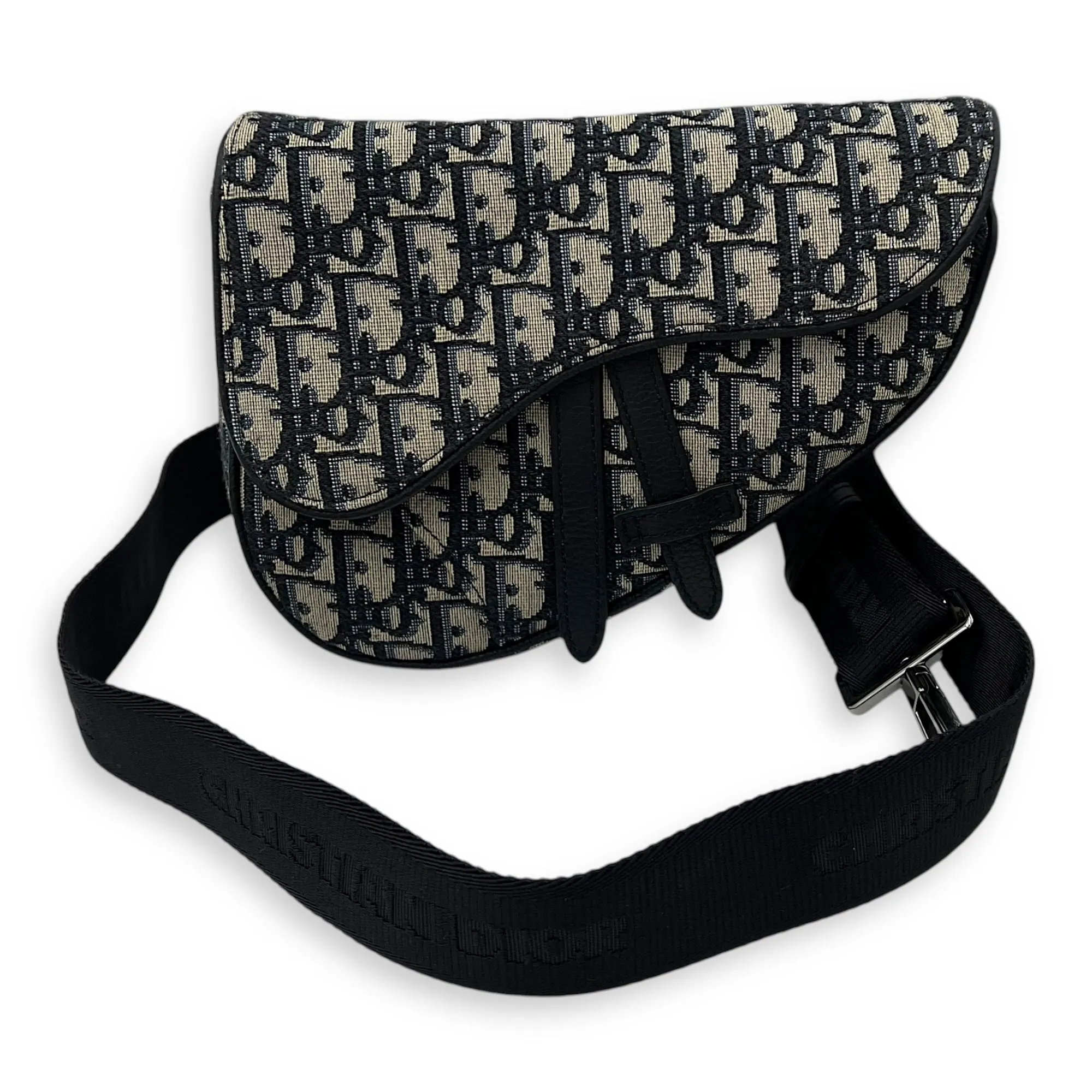 Saddle Belt Bag Blue in Jacquard, Silver hardware