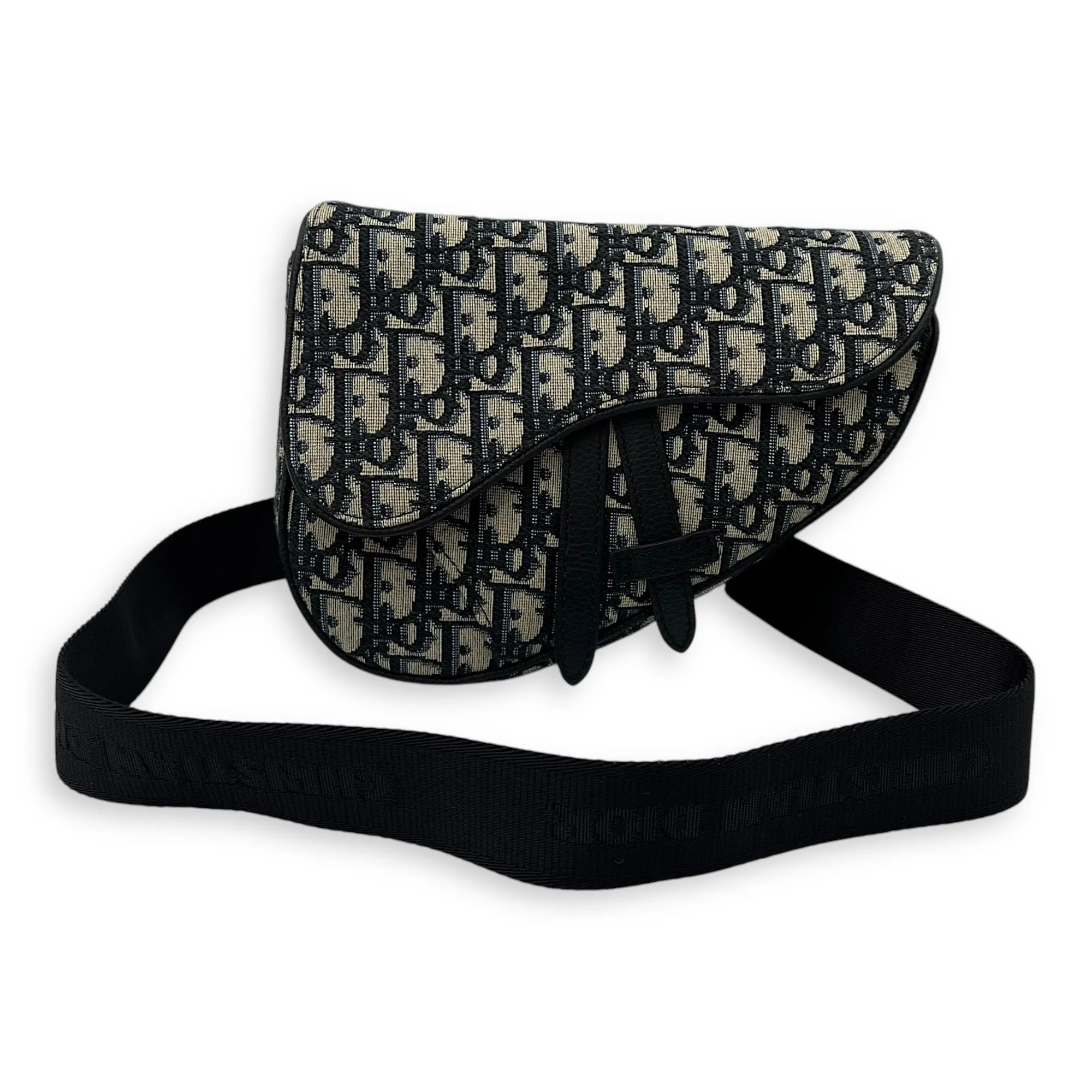 Saddle Belt Bag Blue in Jacquard, Silver hardware