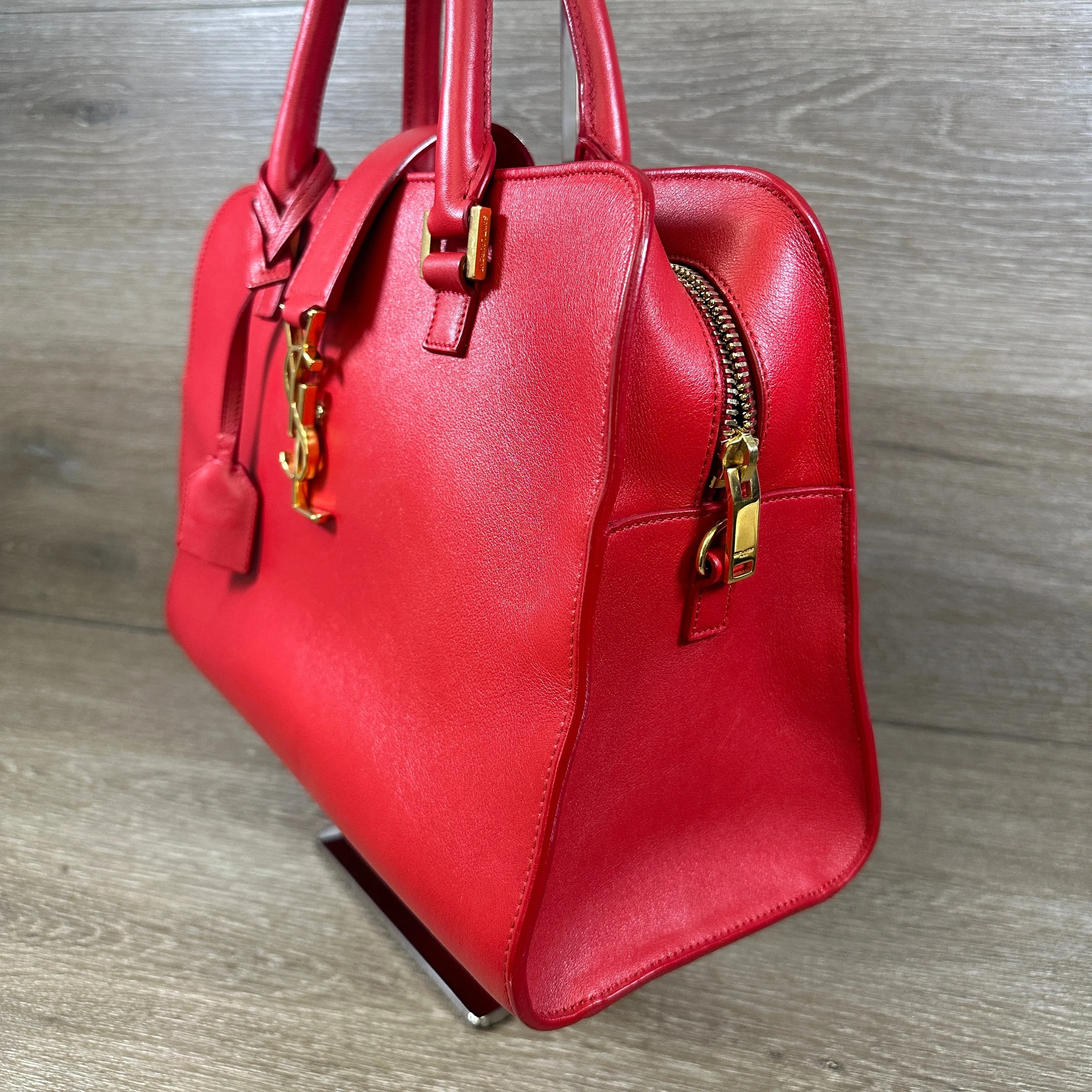 Saint Laurent Calfskin Monogram Baby Cabas - Red