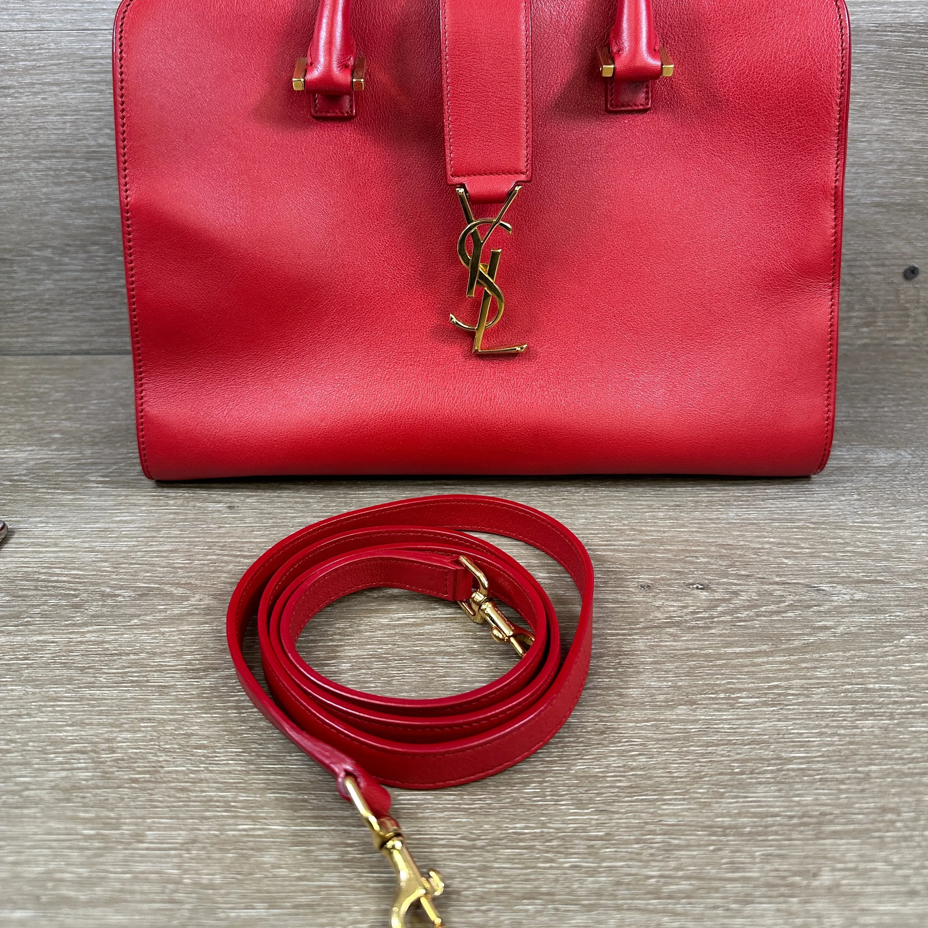 Saint Laurent Calfskin Monogram Baby Cabas - Red