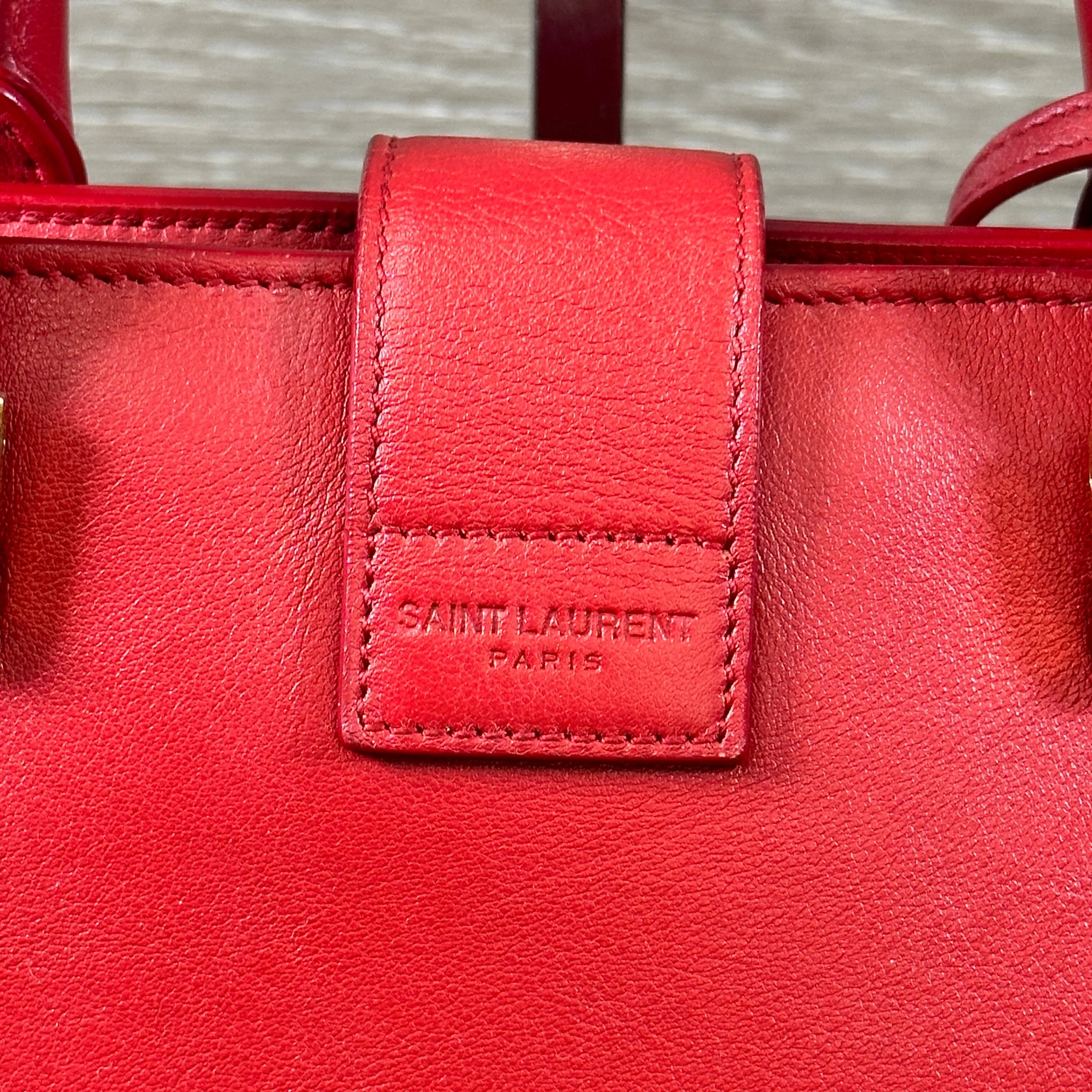 Saint Laurent Calfskin Monogram Baby Cabas - Red
