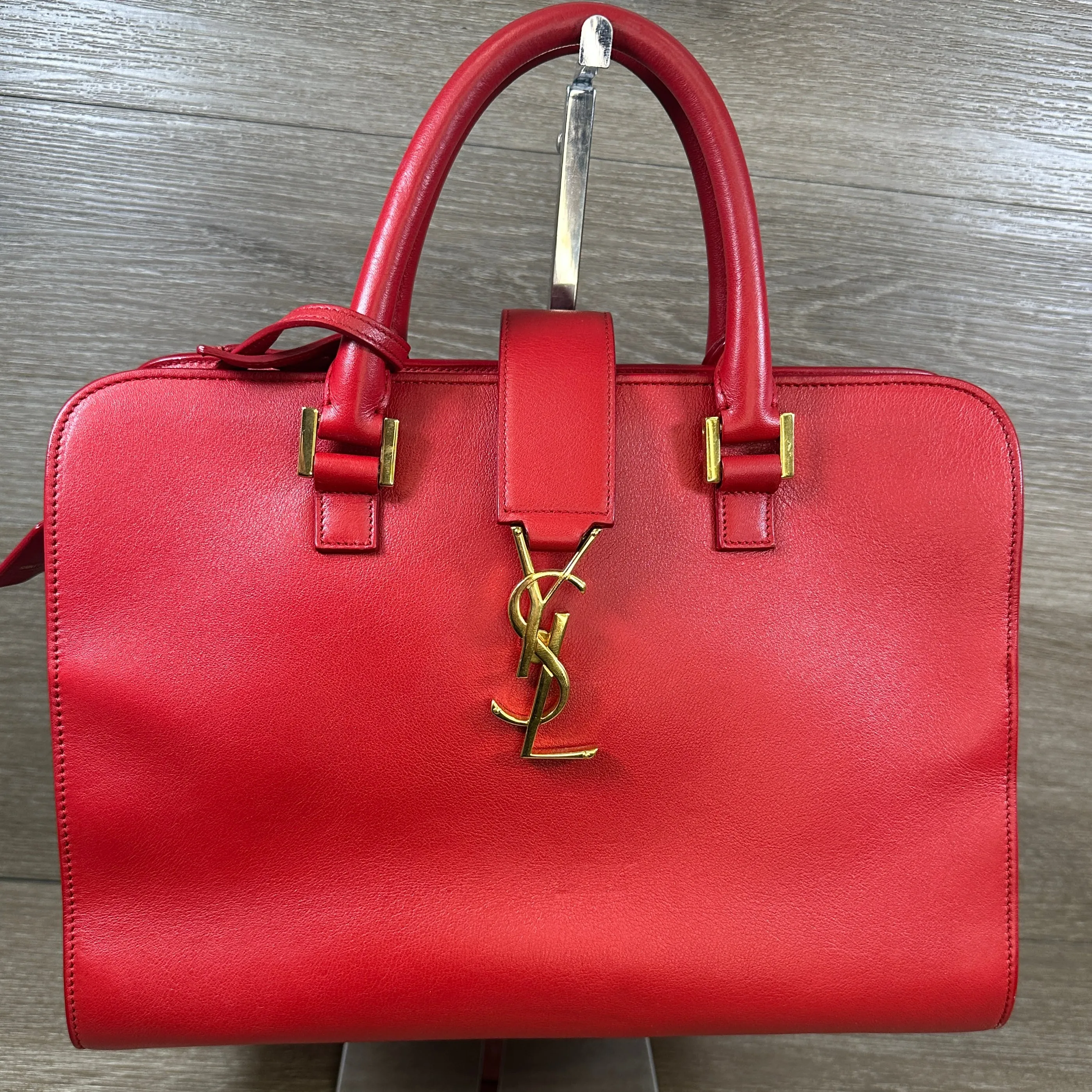 Saint Laurent Calfskin Monogram Baby Cabas - Red