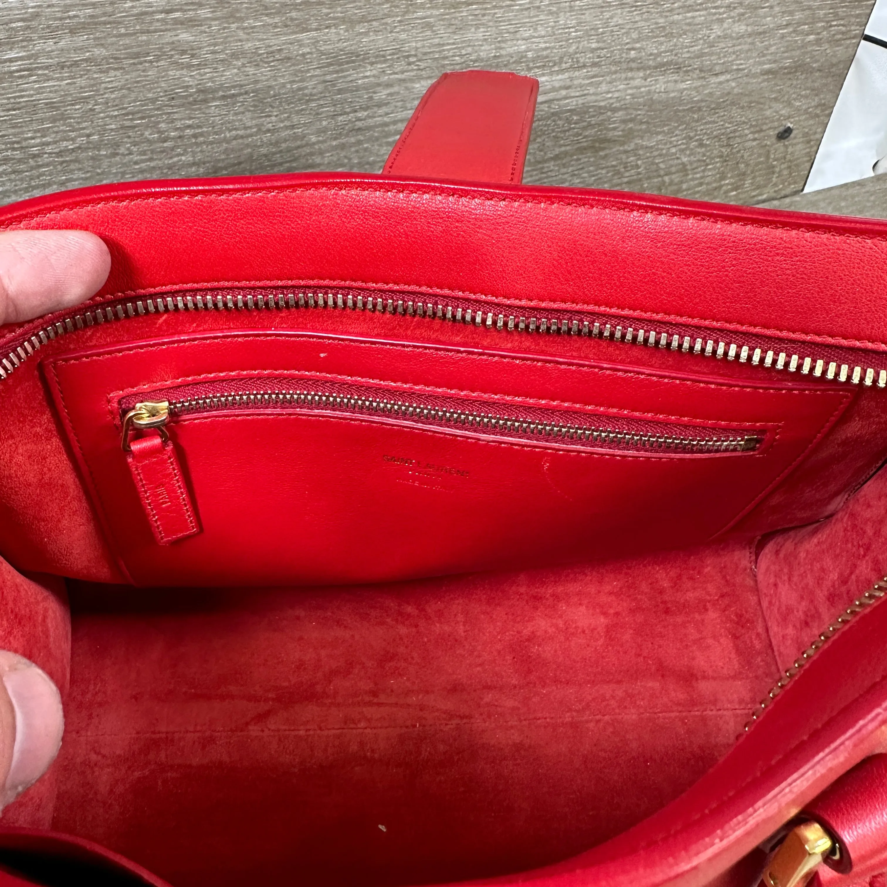 Saint Laurent Calfskin Monogram Baby Cabas - Red