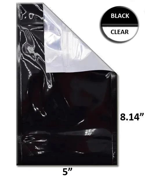 SAMPLE of Mylar Bag Black/Clear - 1/2 Oz - 14 Grams - 5x8.15" - (1 Count SAMPLE)
