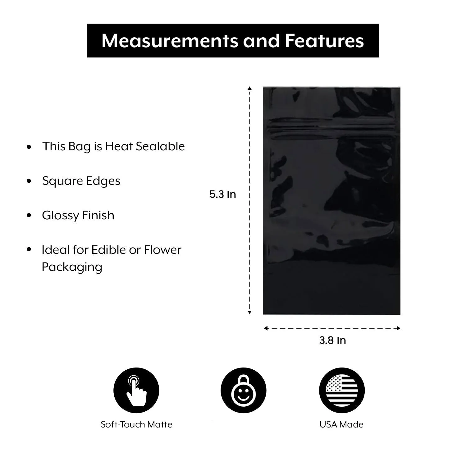 SAMPLE of Mylar Bag Opaque Black 1/8 Oz - 3.5 Grams - (1 Count SAMPLE)