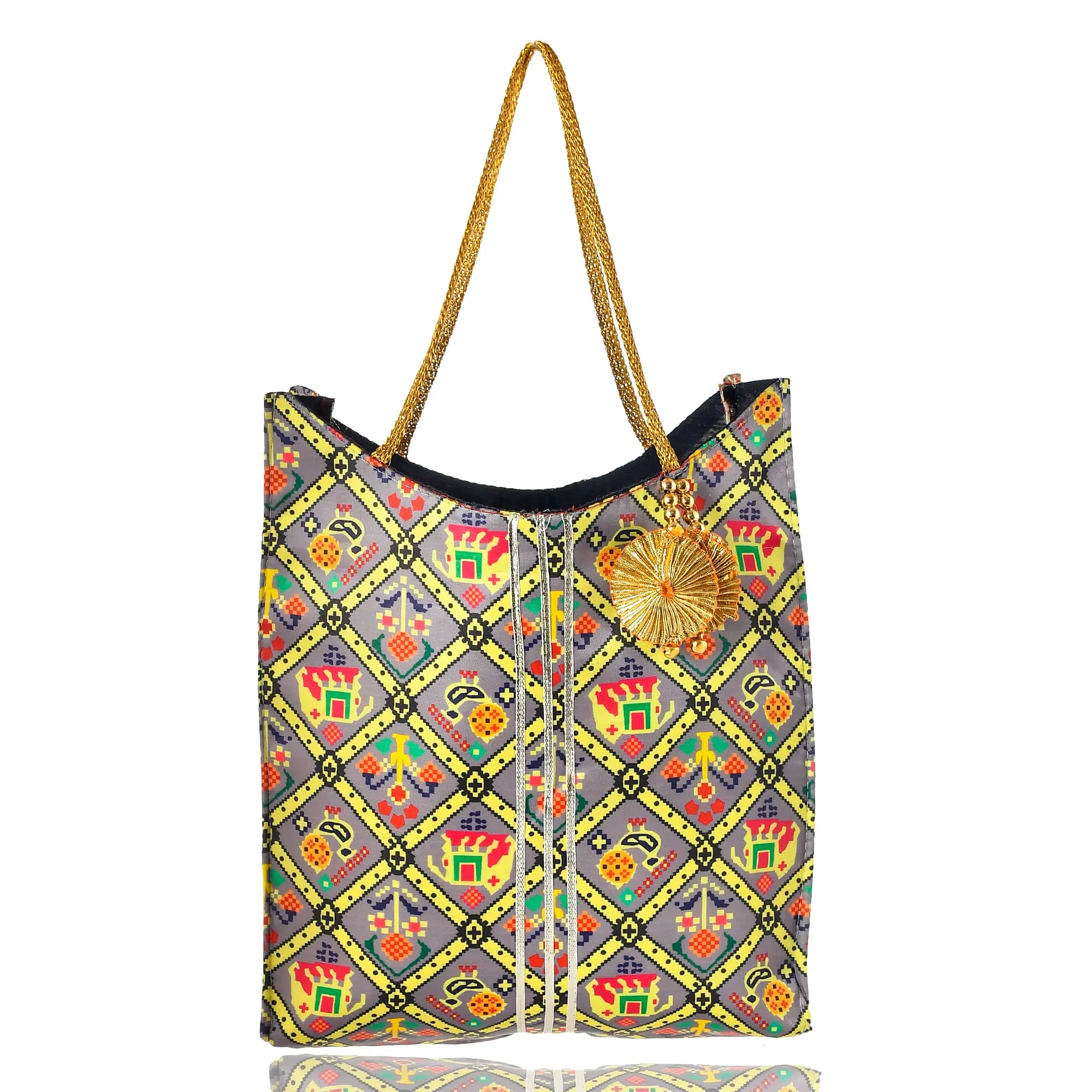 SAUDEEP INDIA Silk Patola Bag | Travel Bag for Women, College Tote Handbags for Girls Stylish | Shoulder Bag for Women for Shopping, Beach, Office, Grocery