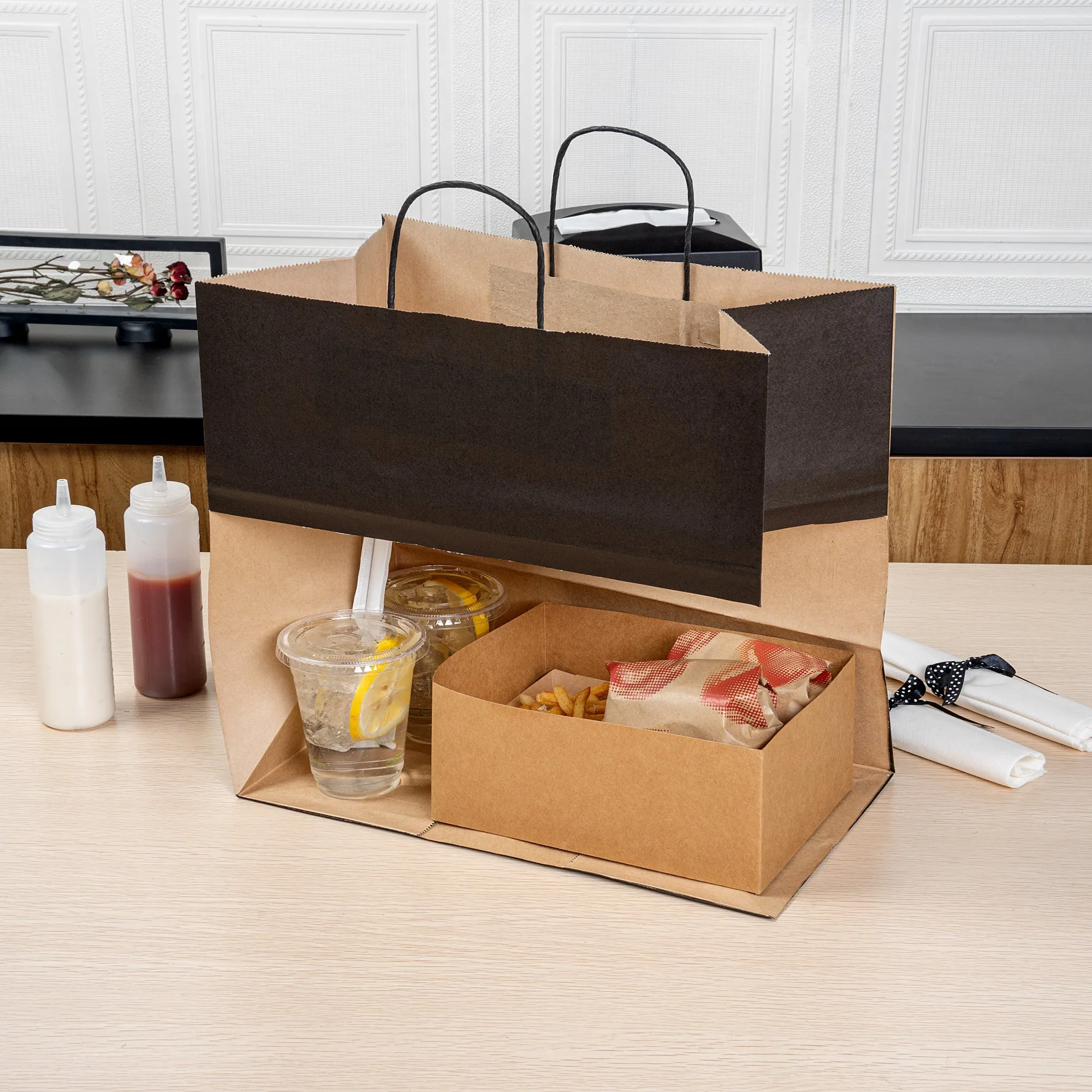 Saving Nature Black Paper Retail Bag - with Handles - 14 1/4" x 8 1/4" x 13 1/4" - 100 count box