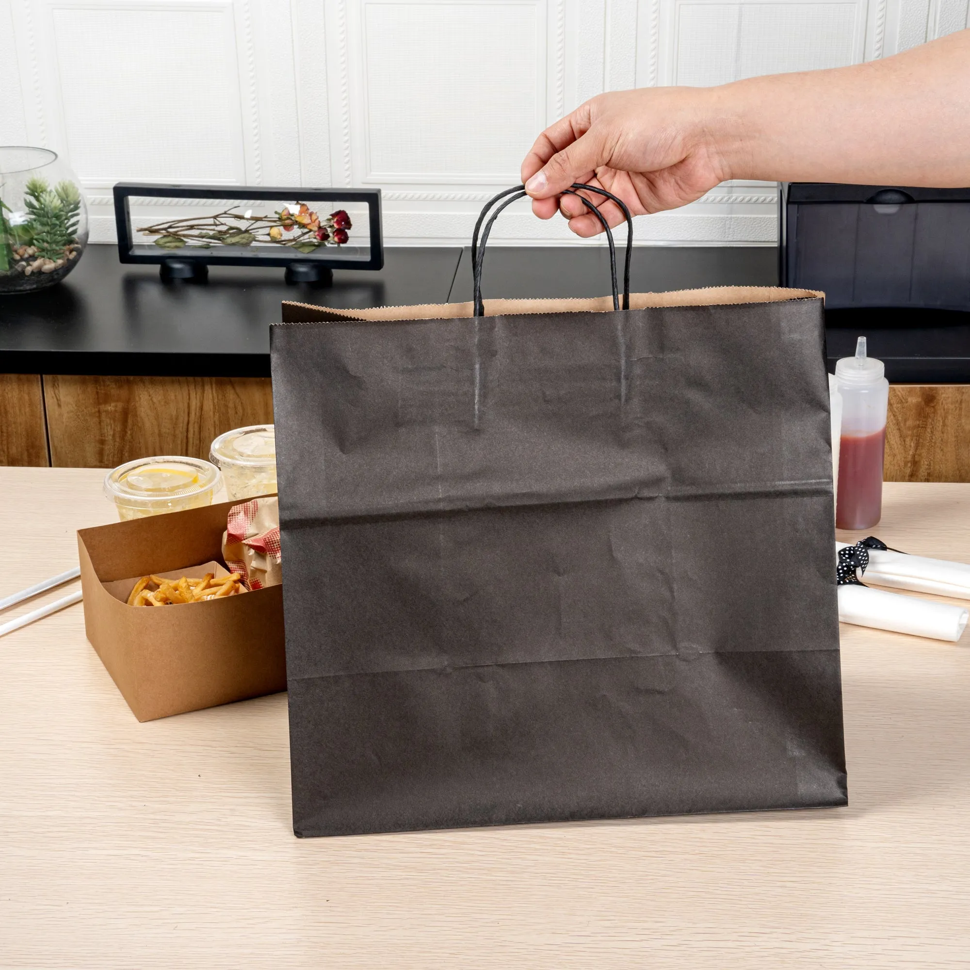 Saving Nature Black Paper Retail Bag - with Handles - 14 1/4" x 8 1/4" x 13 1/4" - 100 count box