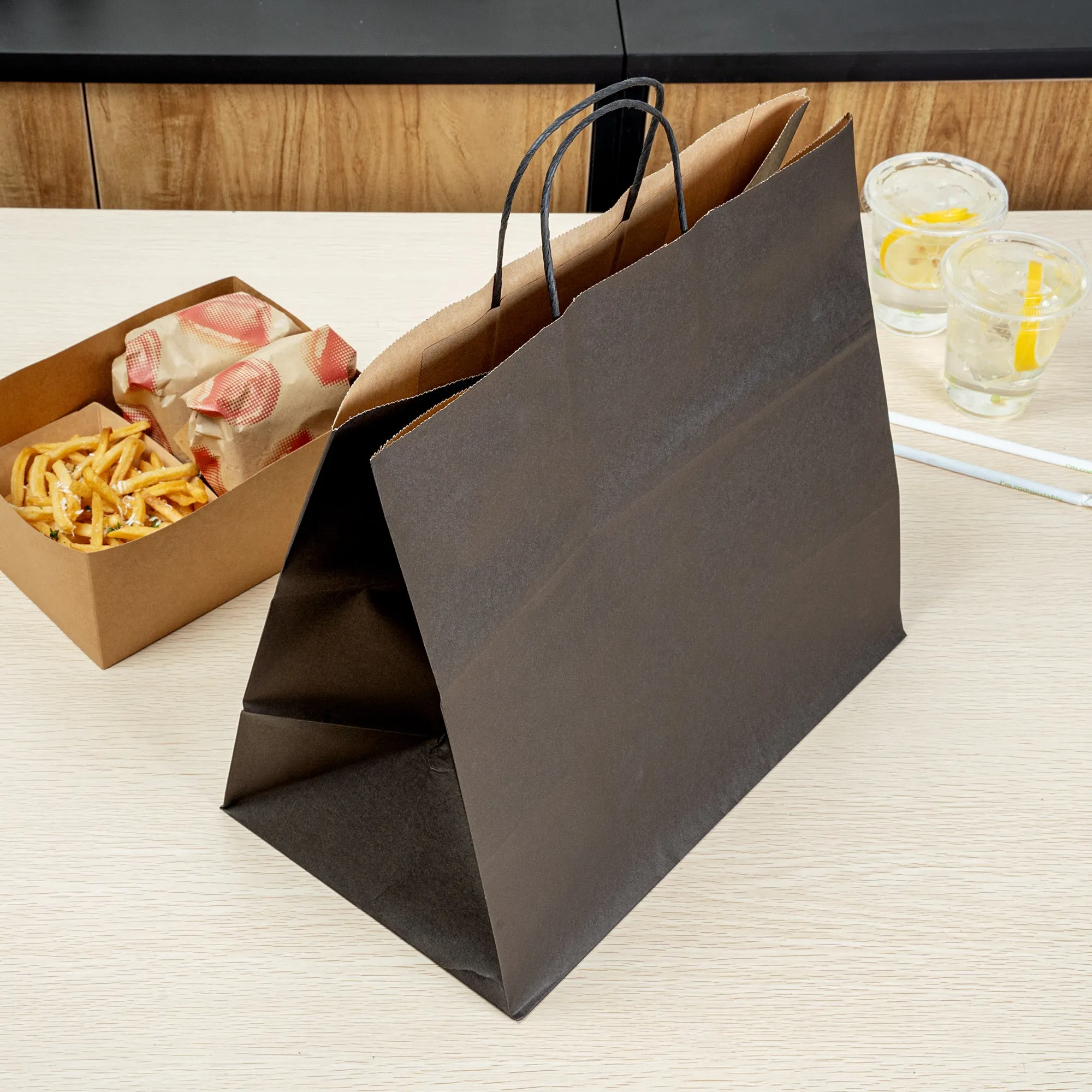 Saving Nature Black Paper Retail Bag - with Handles - 14 1/4" x 8 1/4" x 13 1/4" - 100 count box