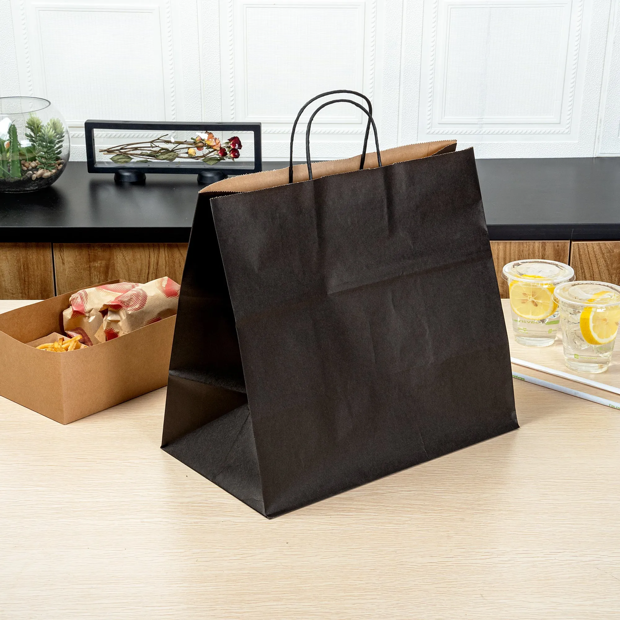 Saving Nature Black Paper Retail Bag - with Handles - 14 1/4" x 8 1/4" x 13 1/4" - 100 count box