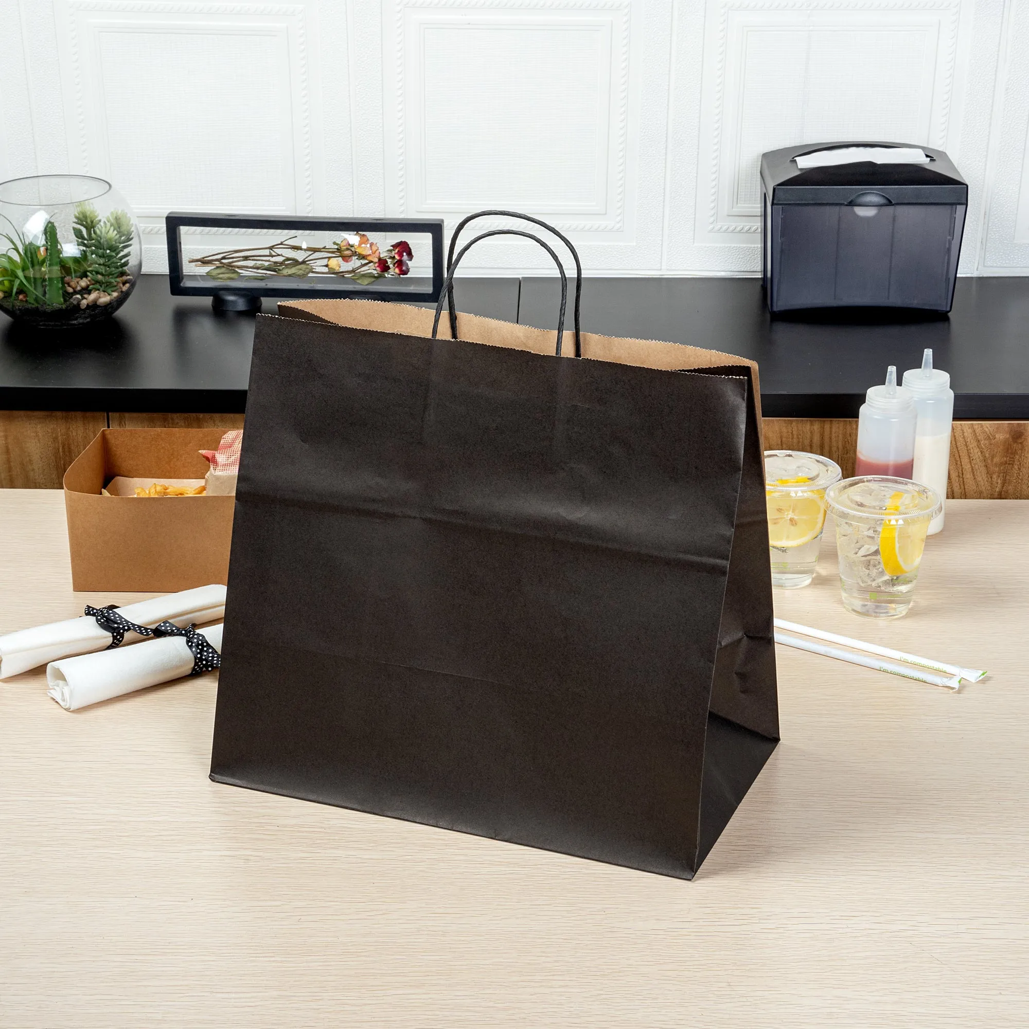 Saving Nature Black Paper Retail Bag - with Handles - 14 1/4" x 8 1/4" x 13 1/4" - 100 count box