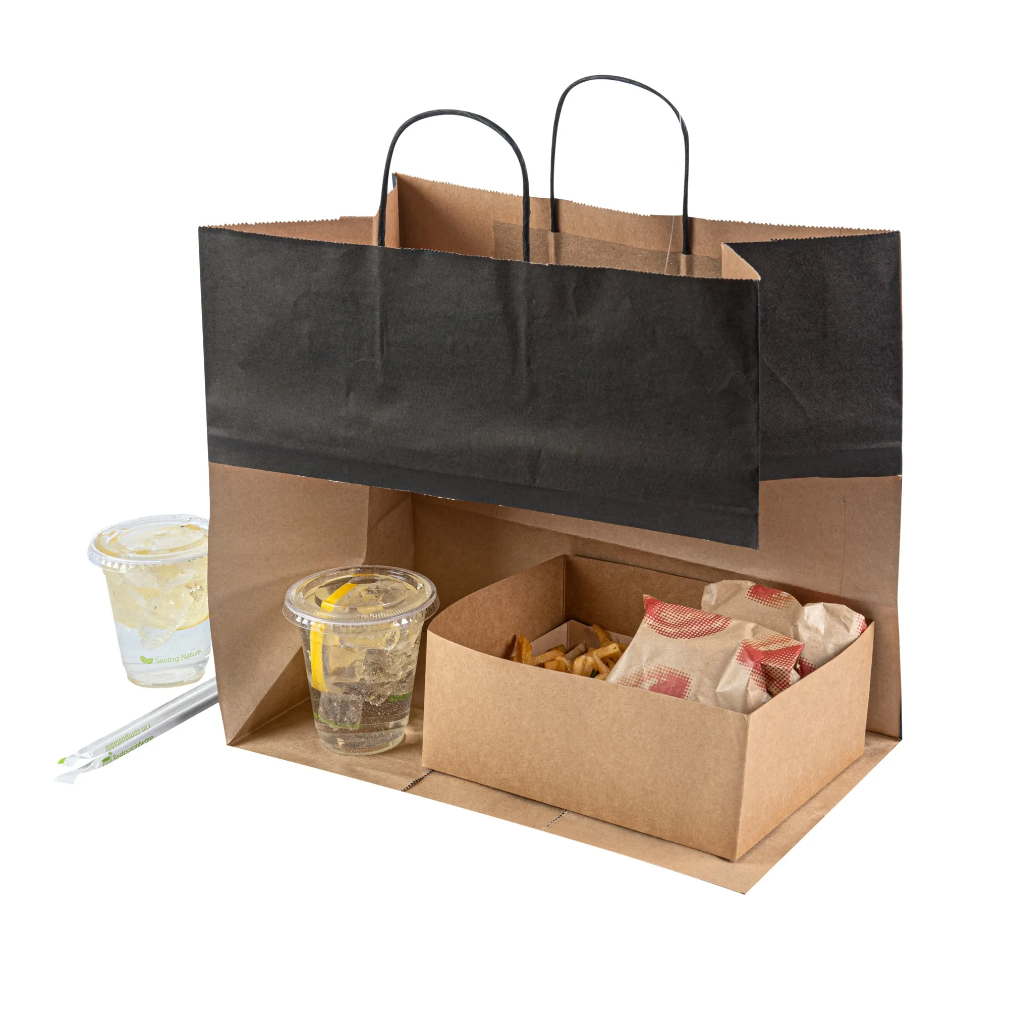 Saving Nature Black Paper Retail Bag - with Handles - 14 1/4" x 8 1/4" x 13 1/4" - 100 count box