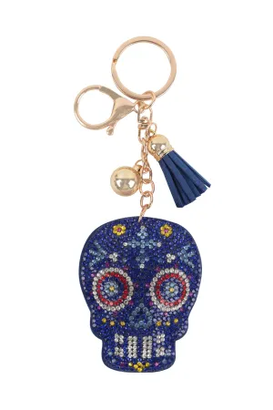 SKULL PATTERN RHINESTONE TASSEL KEYCHAIN