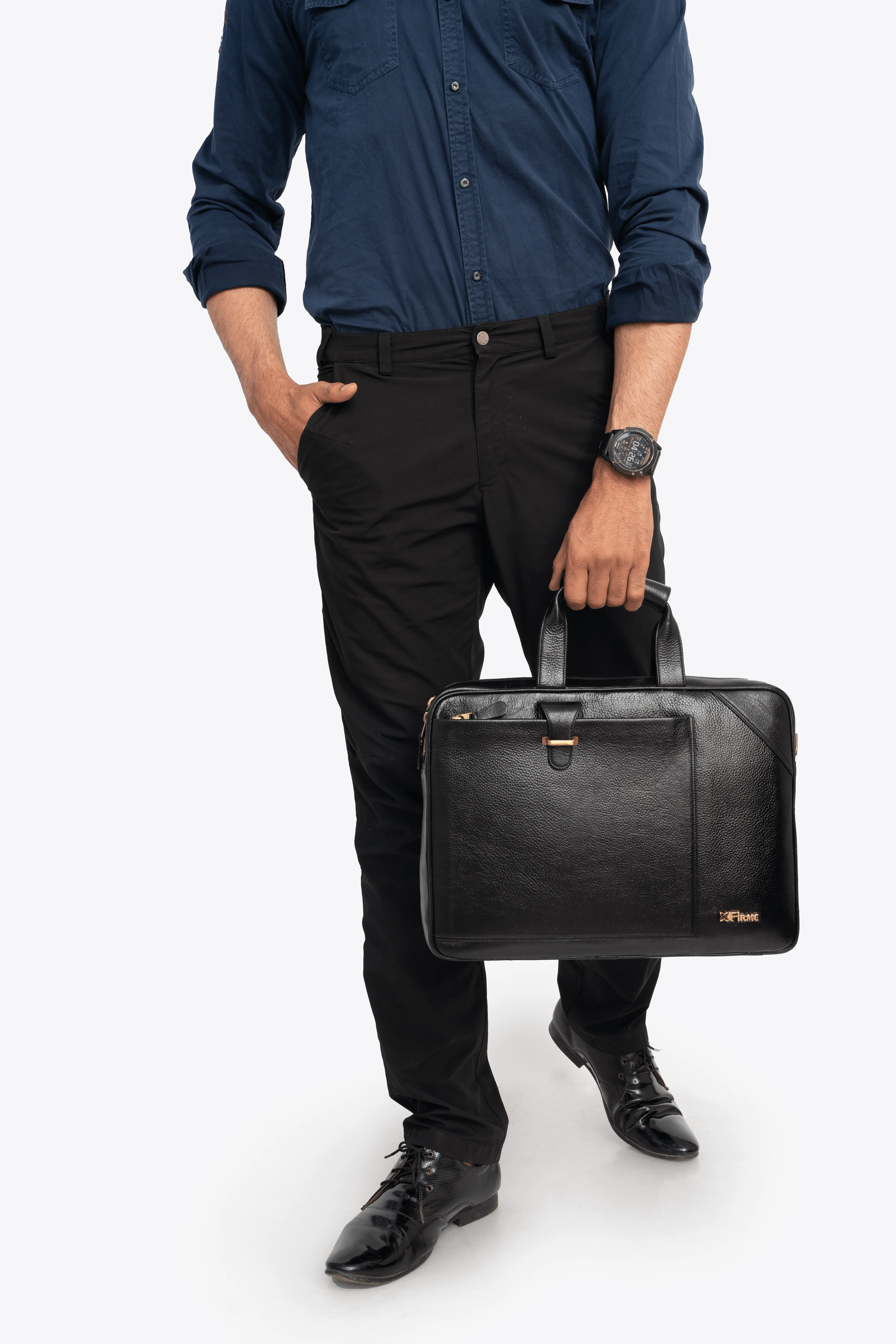 Stud Leather Laptop Bag
