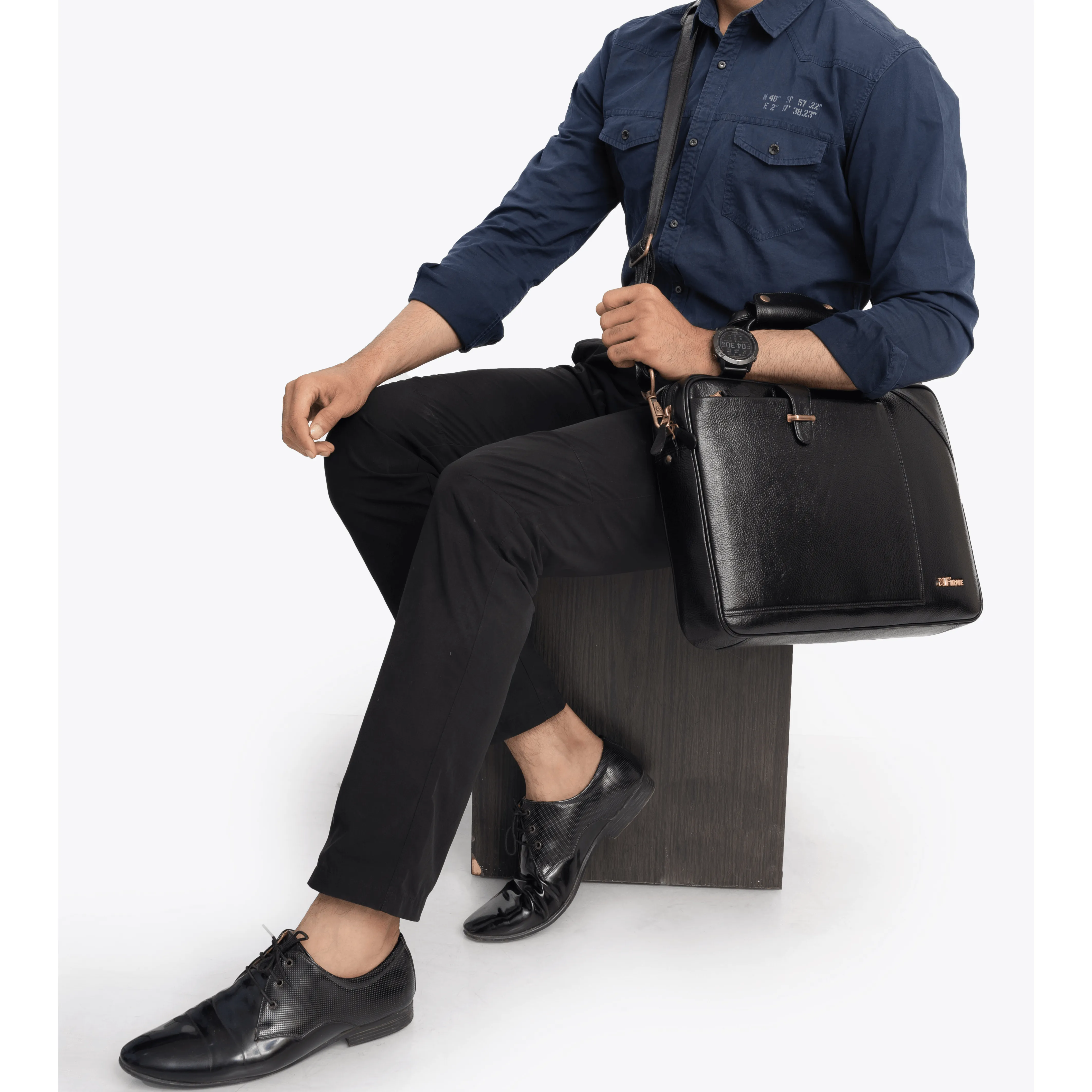 Stud Leather Laptop Bag