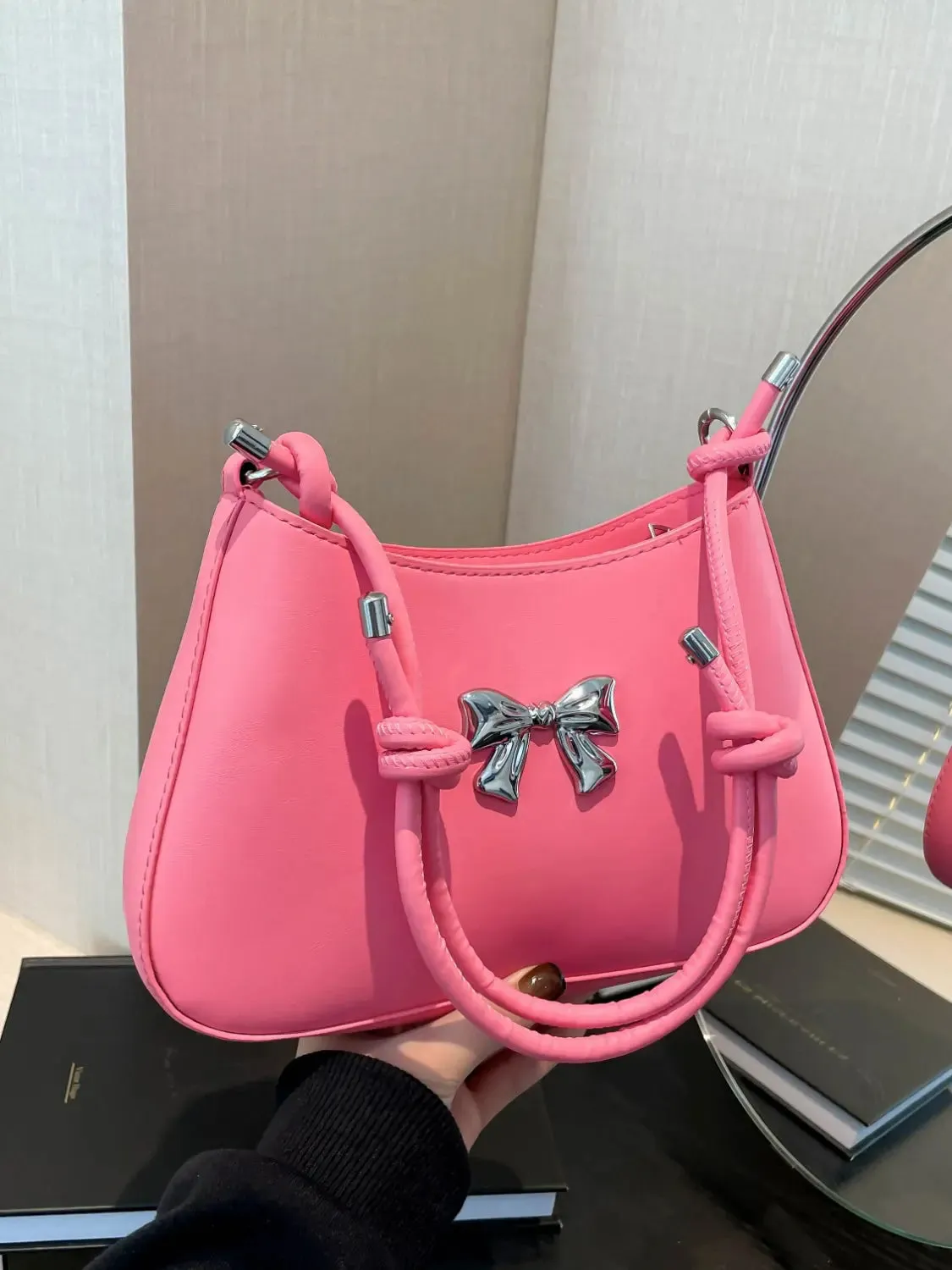 'Talia' Bowknot Leather Shoulder Bag