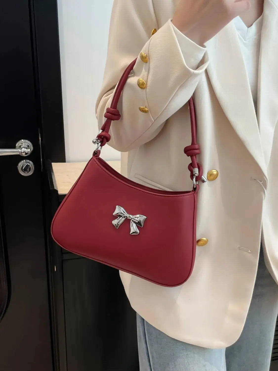 'Talia' Bowknot Leather Shoulder Bag