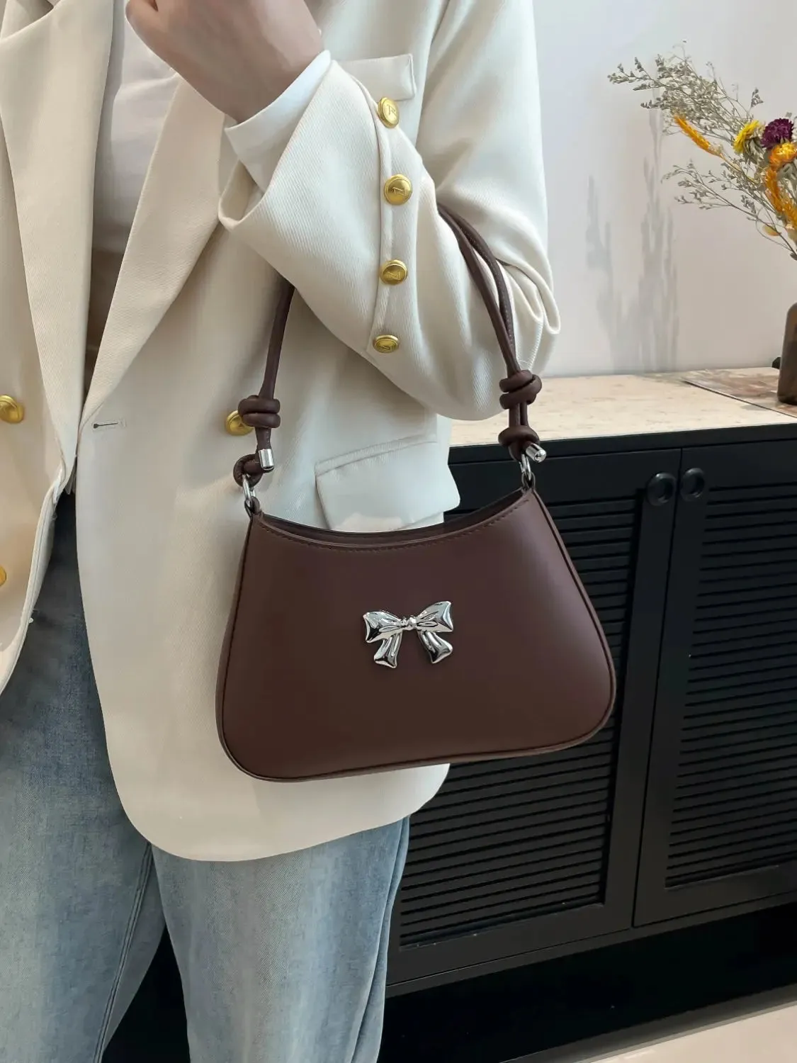 'Talia' Bowknot Leather Shoulder Bag