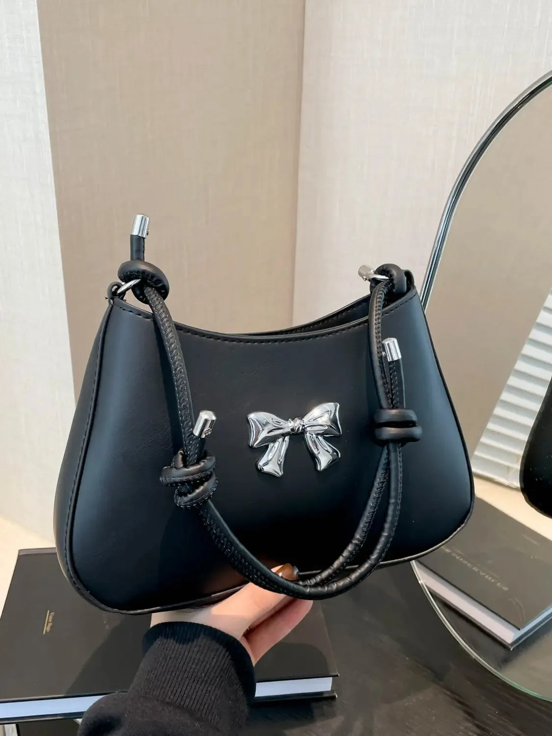 'Talia' Bowknot Leather Shoulder Bag
