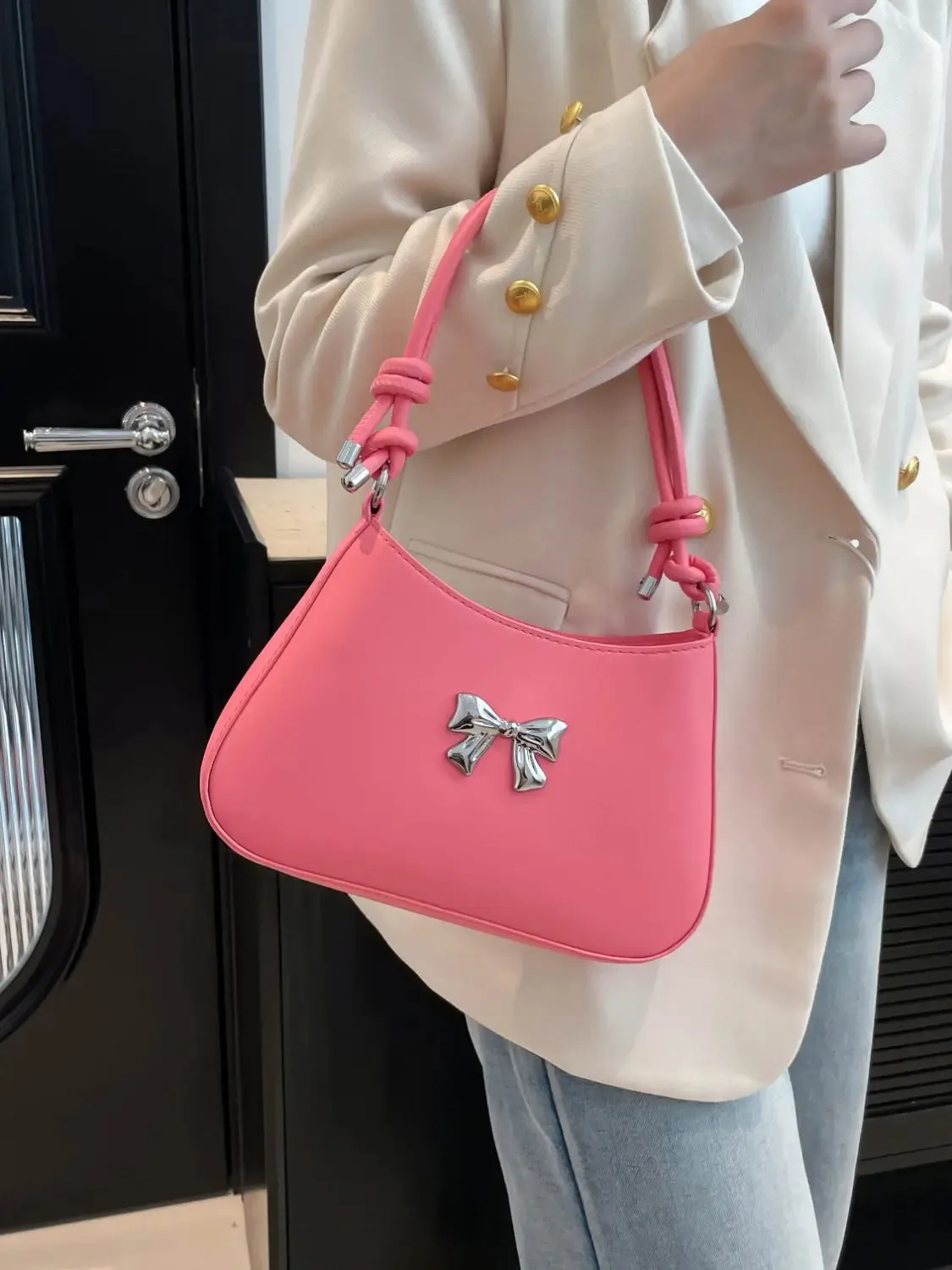 'Talia' Bowknot Leather Shoulder Bag