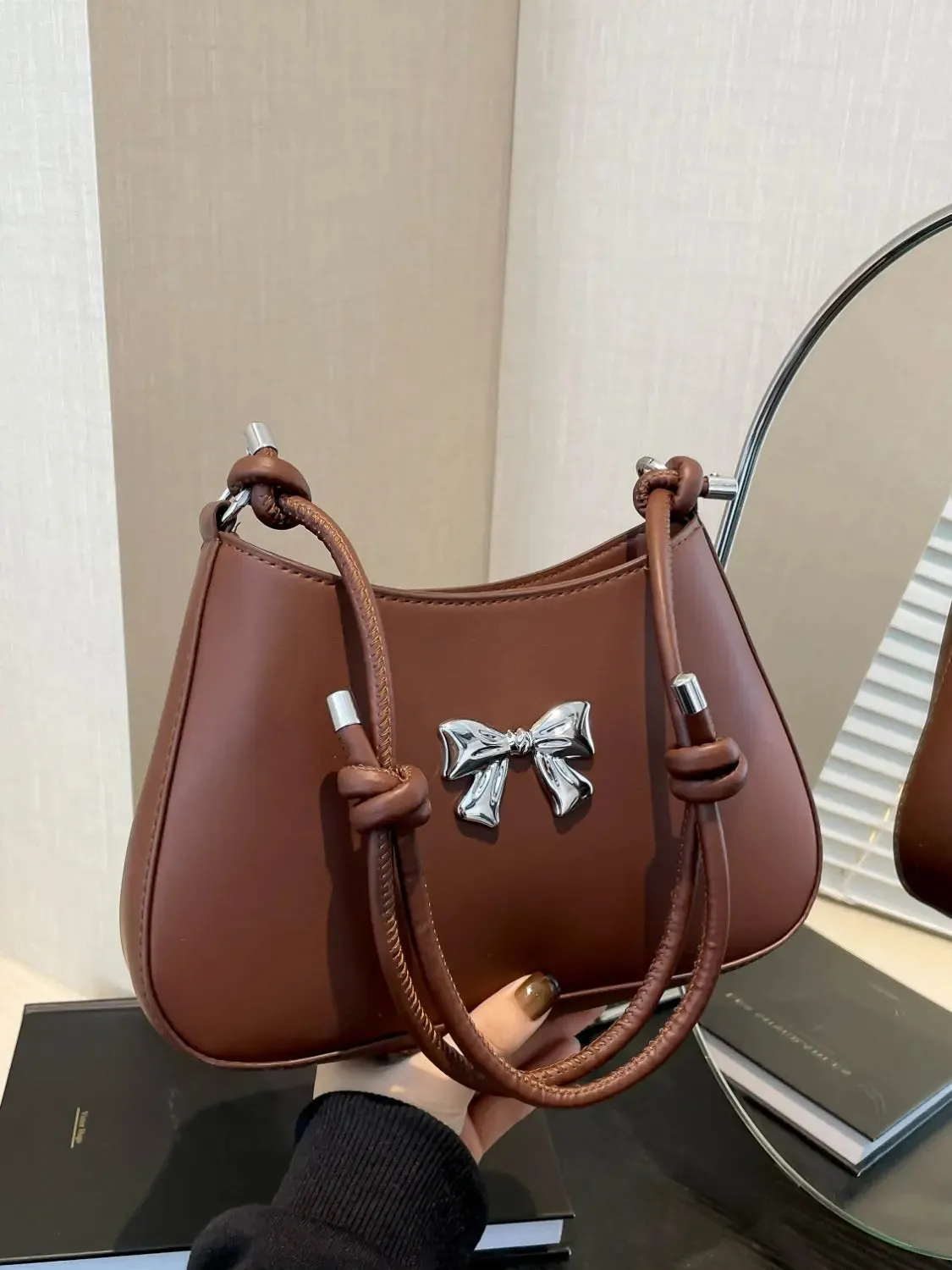 'Talia' Bowknot Leather Shoulder Bag