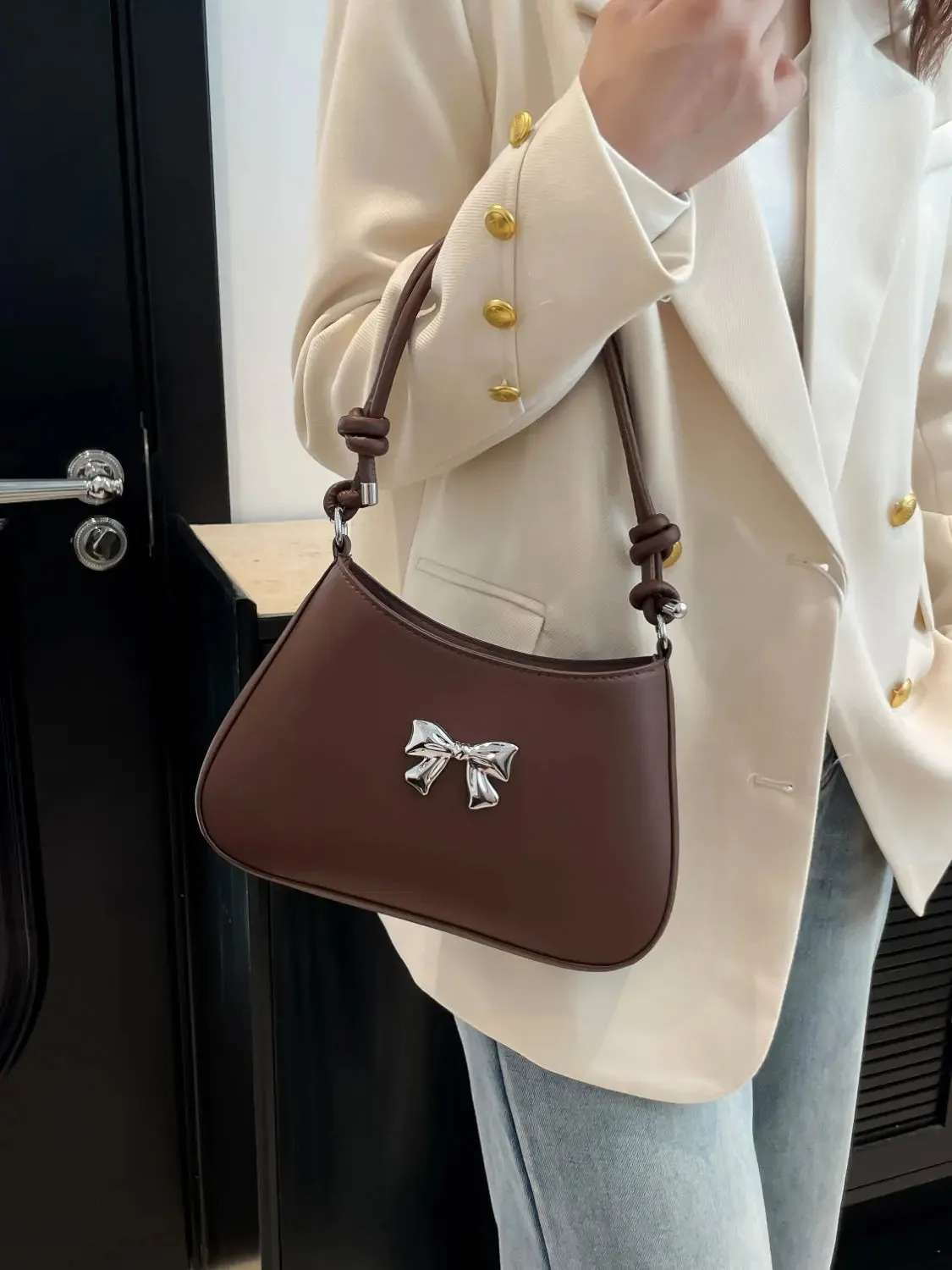 'Talia' Bowknot Leather Shoulder Bag