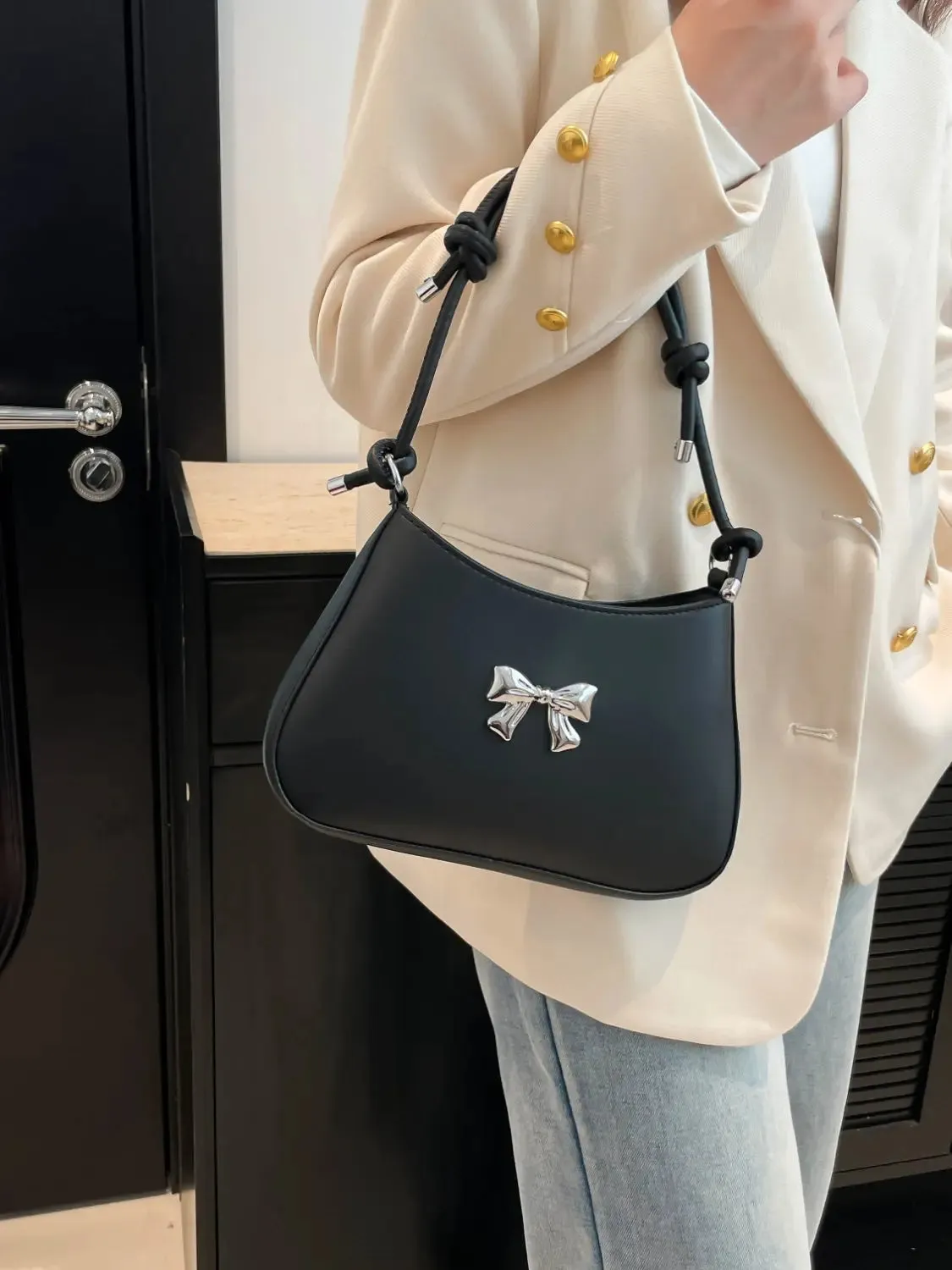 'Talia' Bowknot Leather Shoulder Bag