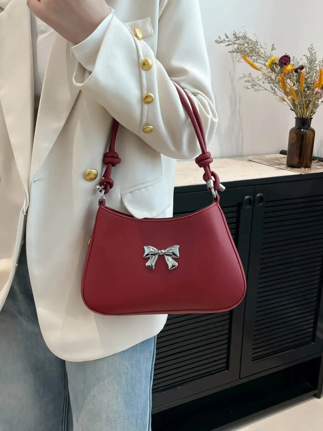 'Talia' Bowknot Leather Shoulder Bag