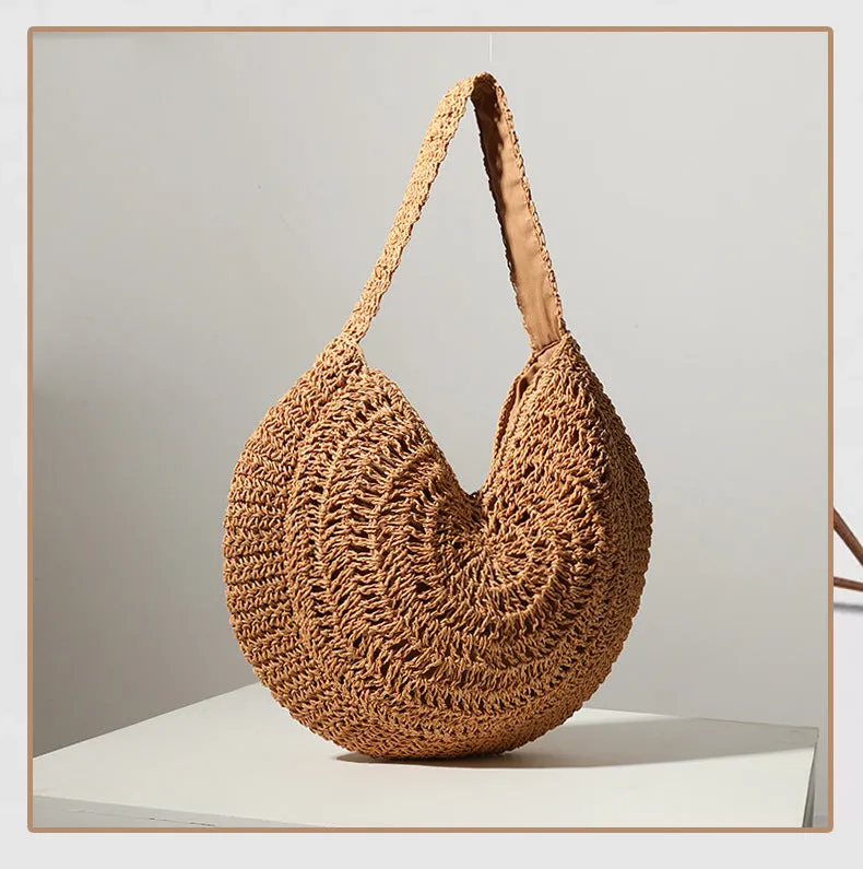 Tan Circled Straw Tote | ALPHONSINA