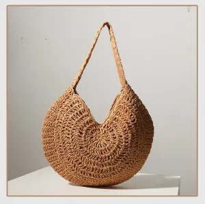 Tan Circled Straw Tote | ALPHONSINA