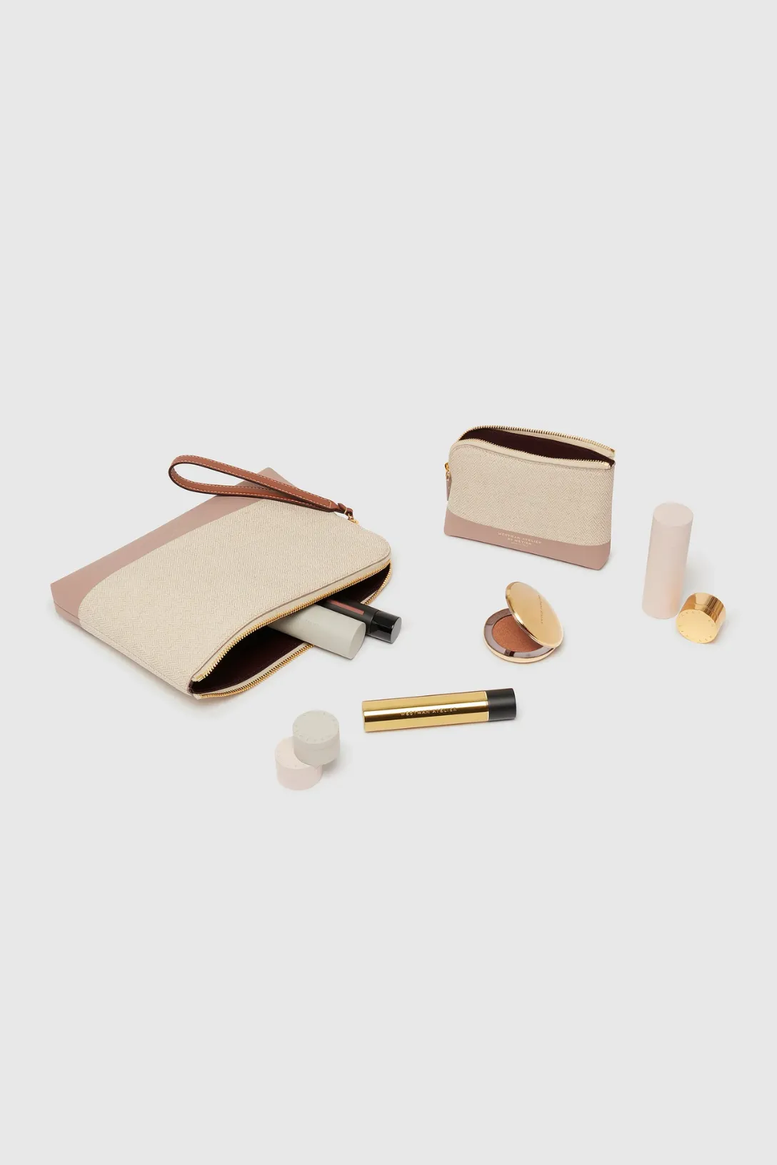 The Makeup Pouch Midi | Herringbone & Mauve