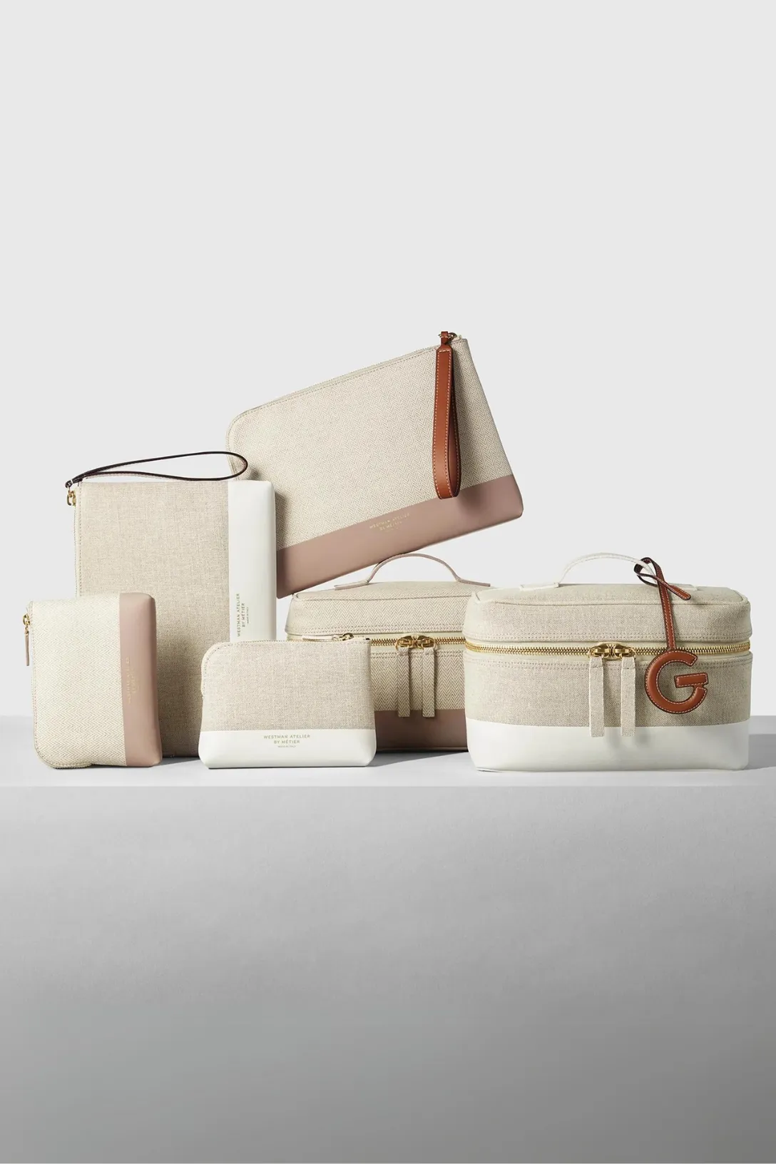 The Makeup Pouch Midi | Herringbone & Mauve