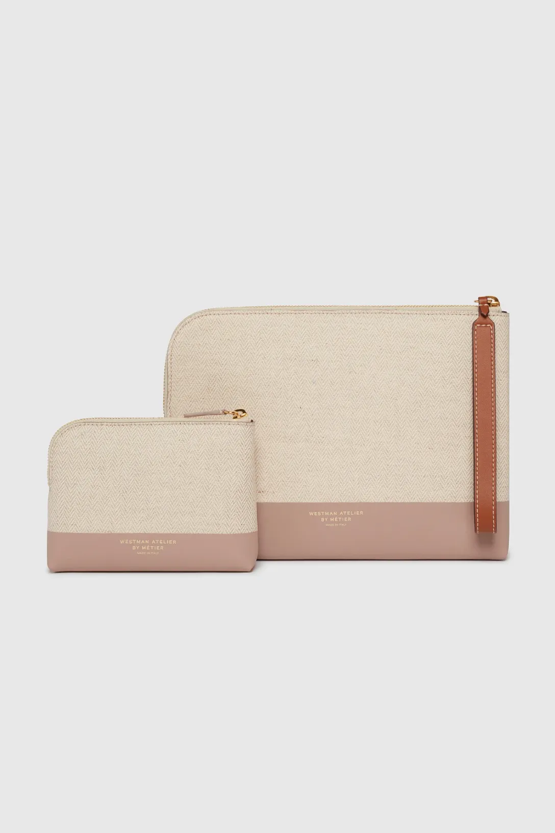 The Makeup Pouch Midi | Herringbone & Mauve