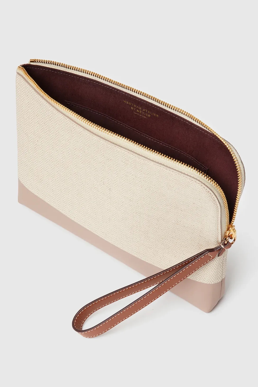 The Makeup Pouch Midi | Herringbone & Mauve