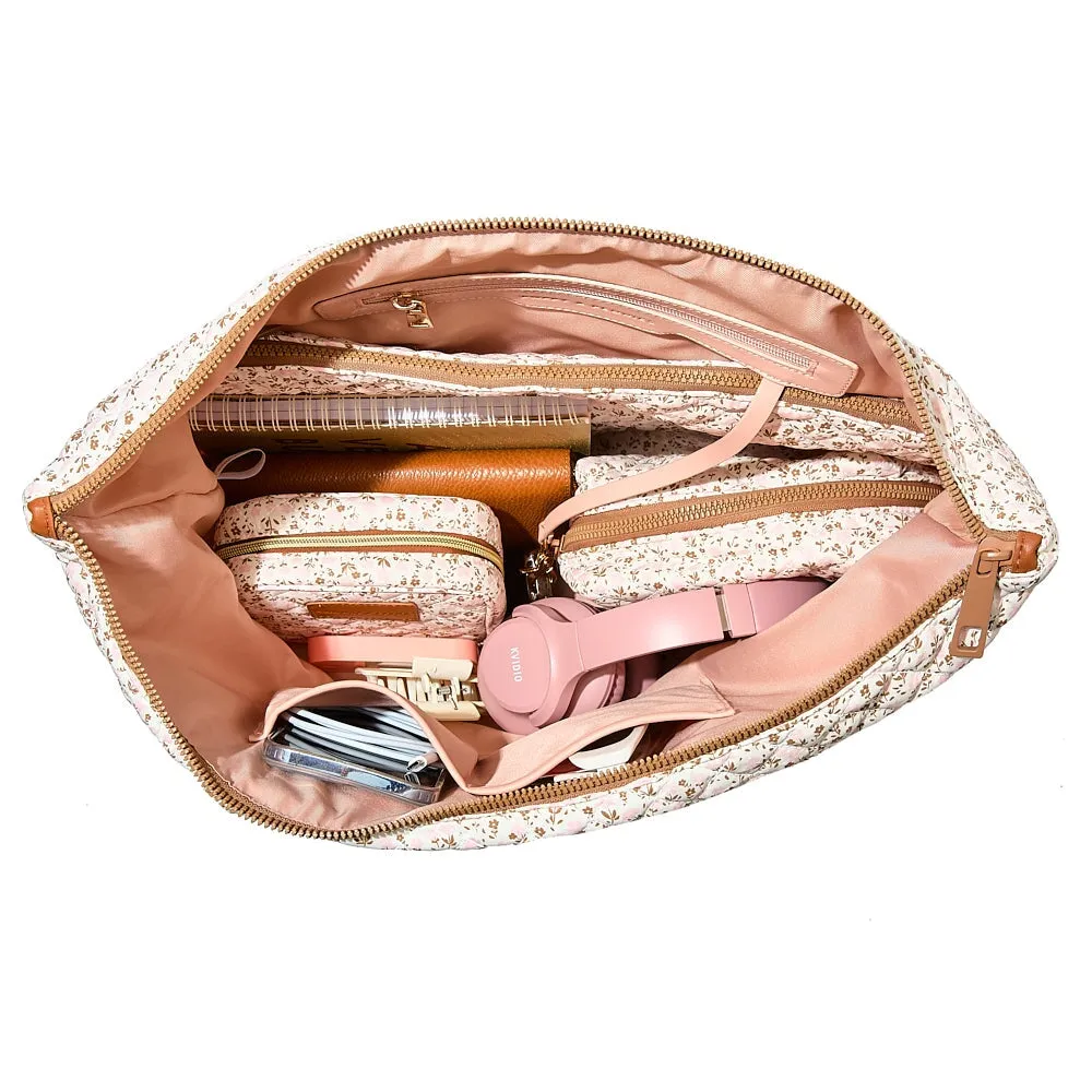 the QUILTED BON VOYAGE DUFFLE Brown Floral