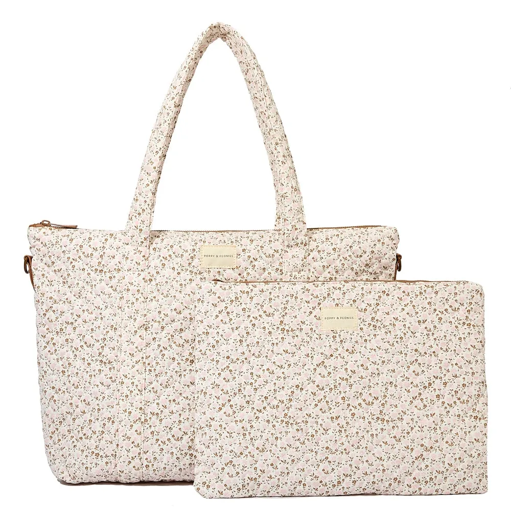 the QUILTED BON VOYAGE DUFFLE Brown Floral