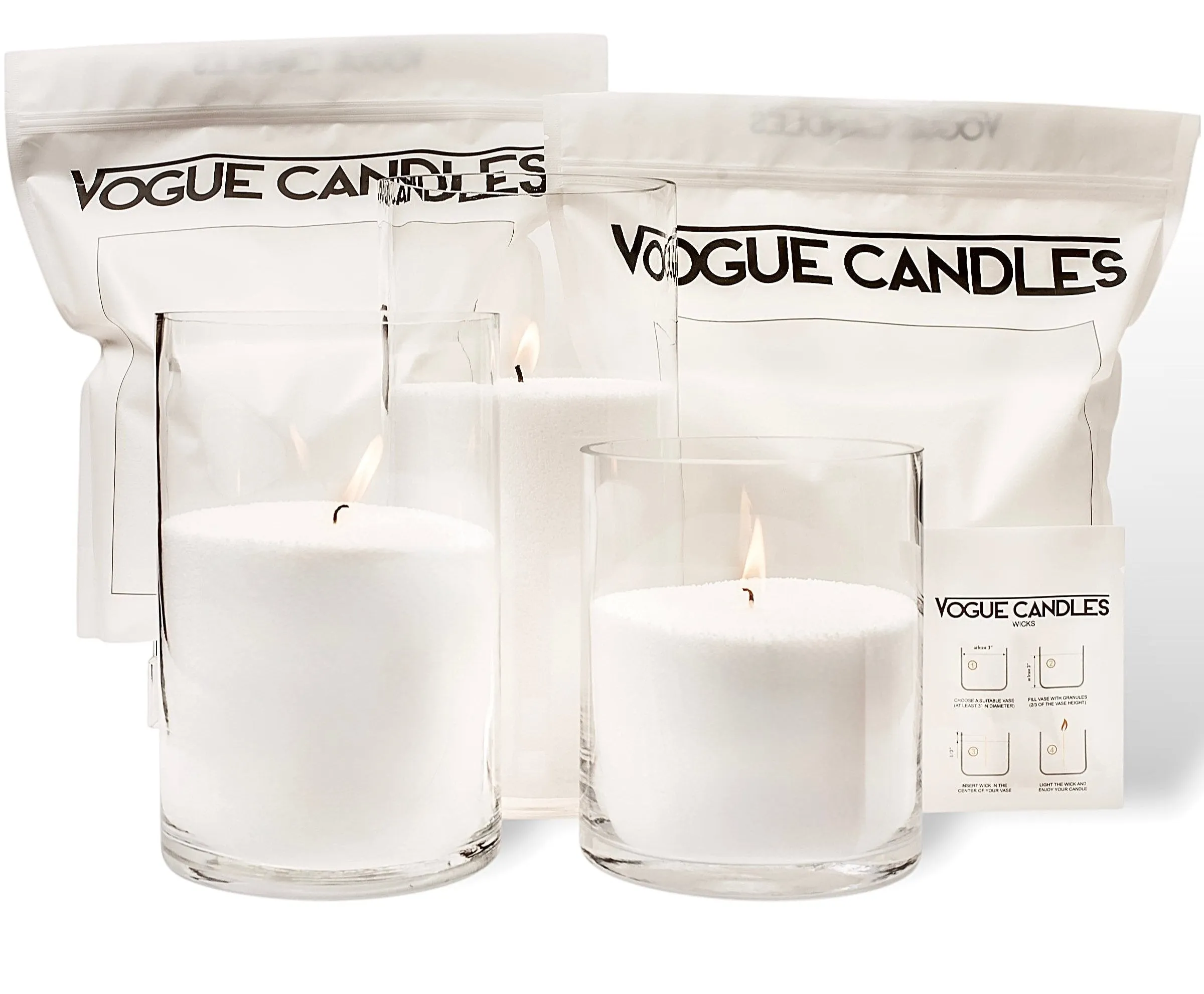 The Trio: 6", 8" & 10" Vases with 10lbs of Granules (2x5lb bags) and 100 Wicks