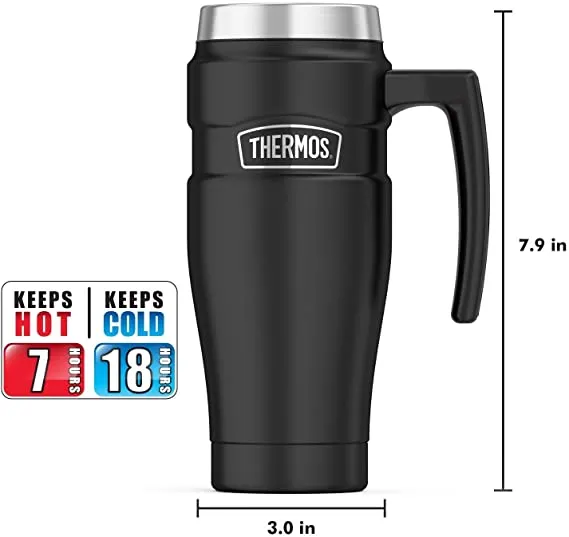 THERMOS Stainless King 16 Ounce Travel Mug with Handle, Matte Black - Retails $52 