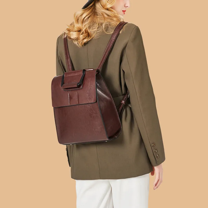 Top Grain Leather Backpack Women Leather Backpack Purse Cowhide Leather Rucksack Natural Cow Leather City Backpack SX366