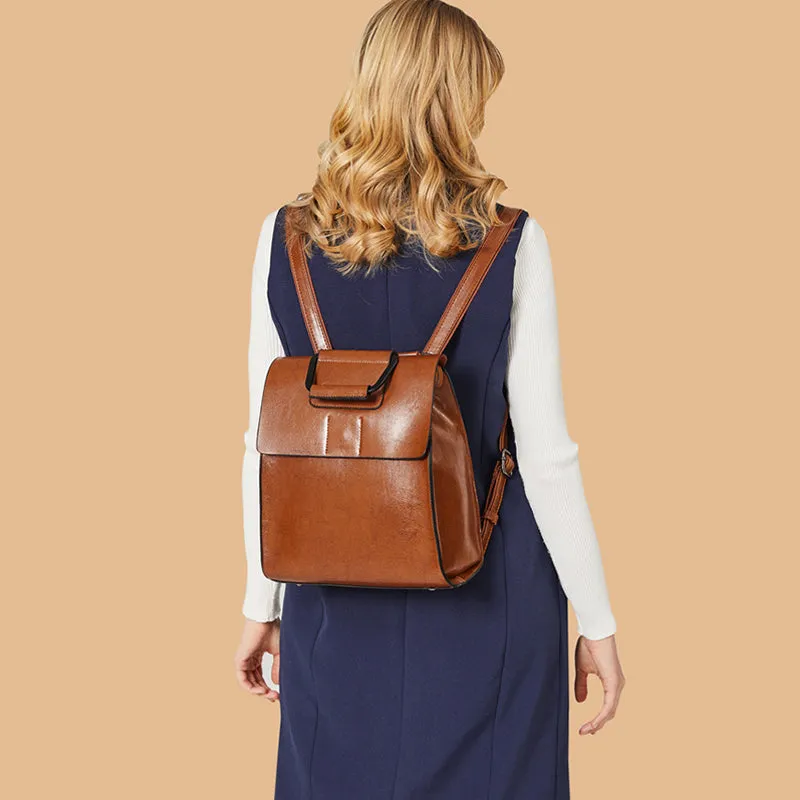 Top Grain Leather Backpack Women Leather Backpack Purse Cowhide Leather Rucksack Natural Cow Leather City Backpack SX366