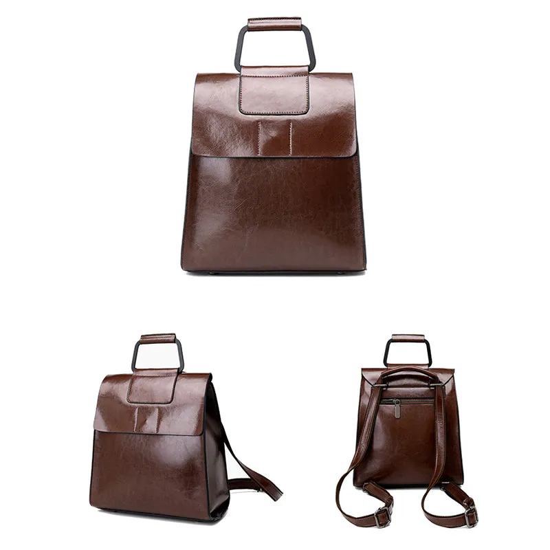 Top Grain Leather Backpack Women Leather Backpack Purse Cowhide Leather Rucksack Natural Cow Leather City Backpack SX366