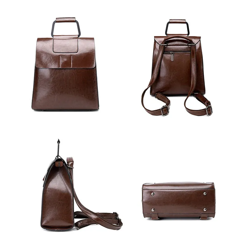 Top Grain Leather Backpack Women Leather Backpack Purse Cowhide Leather Rucksack Natural Cow Leather City Backpack SX366