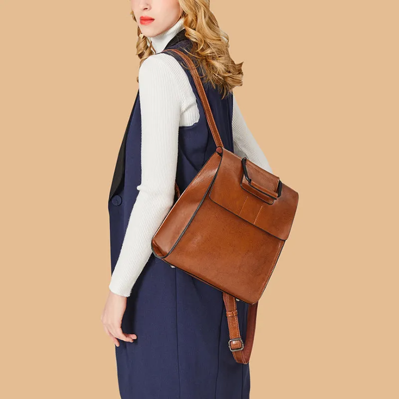 Top Grain Leather Backpack Women Leather Backpack Purse Cowhide Leather Rucksack Natural Cow Leather City Backpack SX366