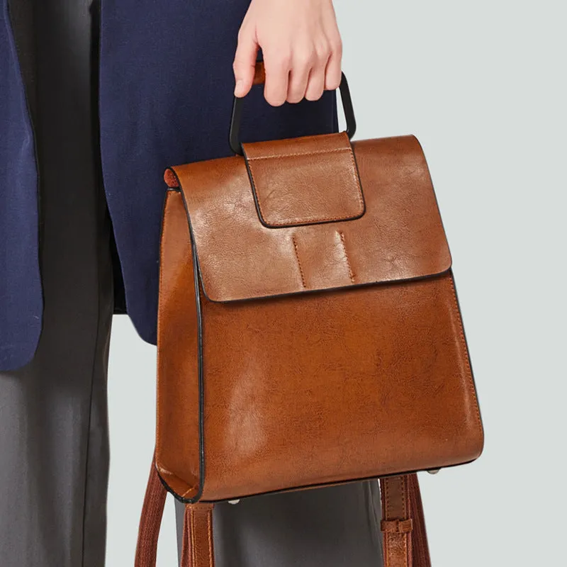 Top Grain Leather Backpack Women Leather Backpack Purse Cowhide Leather Rucksack Natural Cow Leather City Backpack SX366