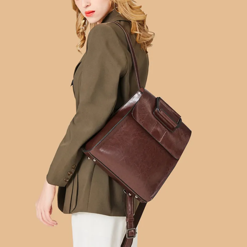 Top Grain Leather Backpack Women Leather Backpack Purse Cowhide Leather Rucksack Natural Cow Leather City Backpack SX366