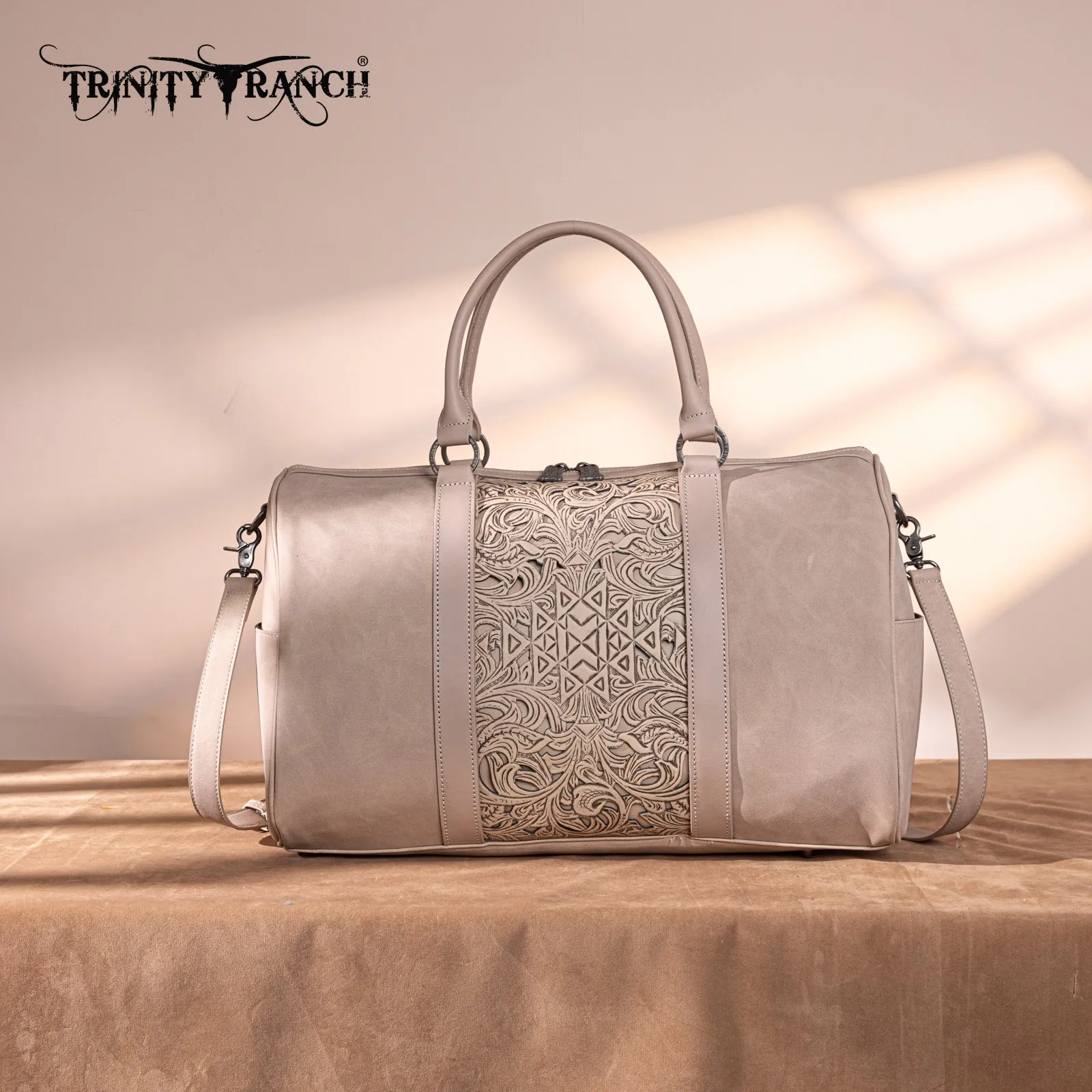 TR190-5110 Trinity Ranch Floral Aztec Tooled Collection Weekender Bag