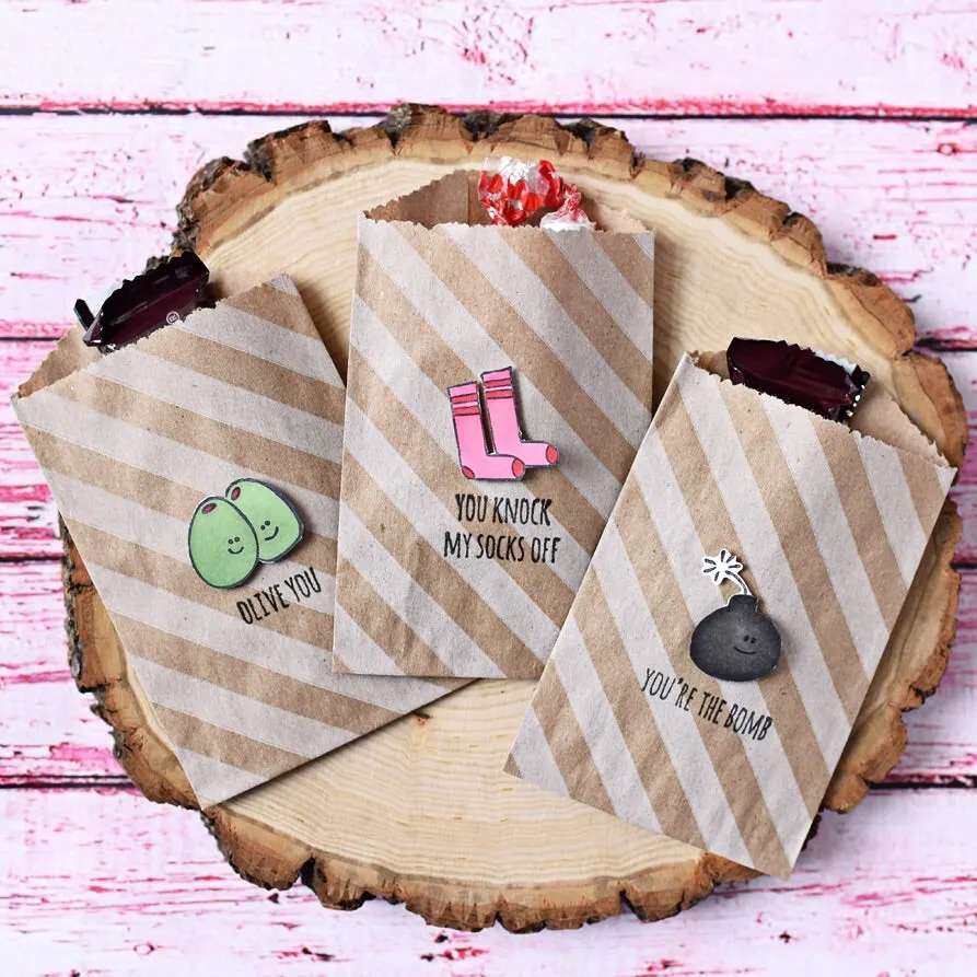 treat bags small - diagonal stripe - kraft