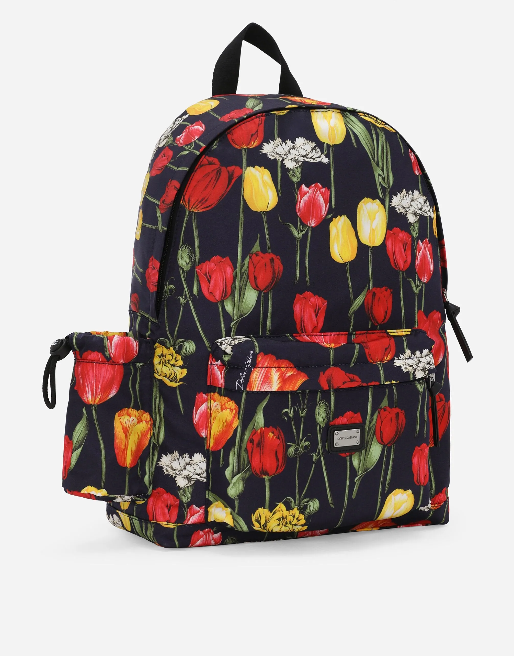 Tulip-Print Nylon Backpack With Branded Tag